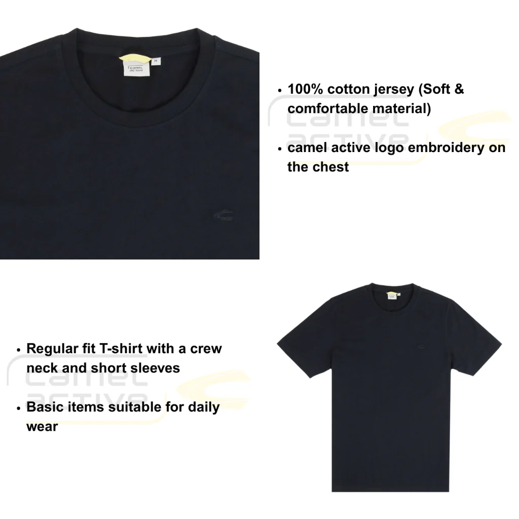 camel active Men Round Neck T-Shirt - Regular Fit 100% Soft Cotton Multicolours Tee 9-282Y21CR2703 - Image 5