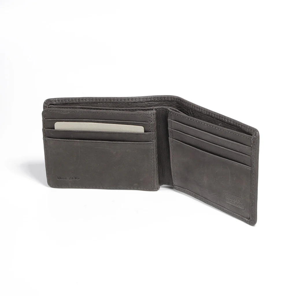 camel active Men's Genuine Cowhide Leather Bi Fold Wallet 9 Card Slots Drum Finished - Grey SBF9B08HBG9#GRY - Image 4