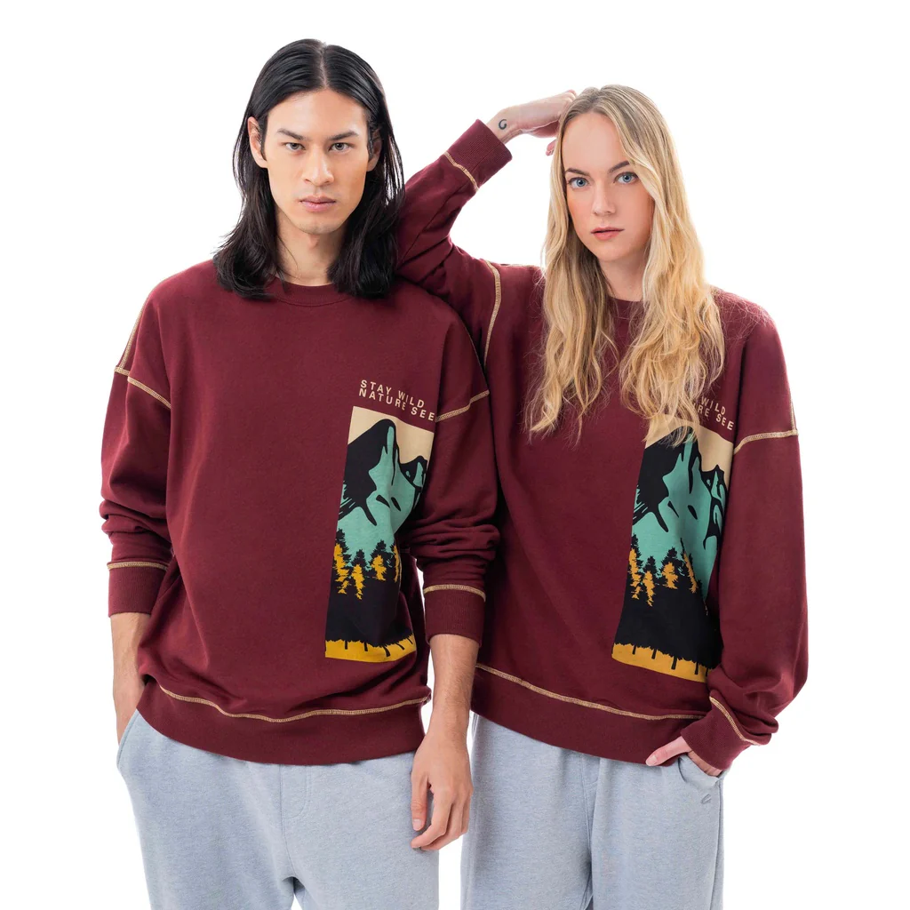 C by camel active Unisex Sweater - Oversized with Absorbent Cotton Terry Maroon Sweater 290-AW23CF208 - Image 4