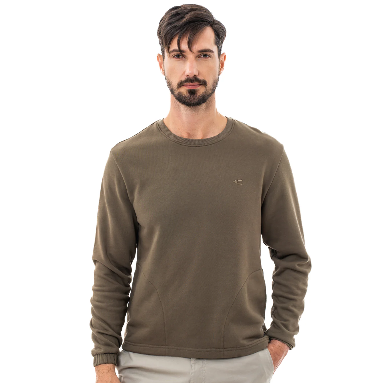 camel active Men Long Sleeve T-Shirt - Regular Fit Absorbent Cotton Terry Olive Tee 290-SS23HF205