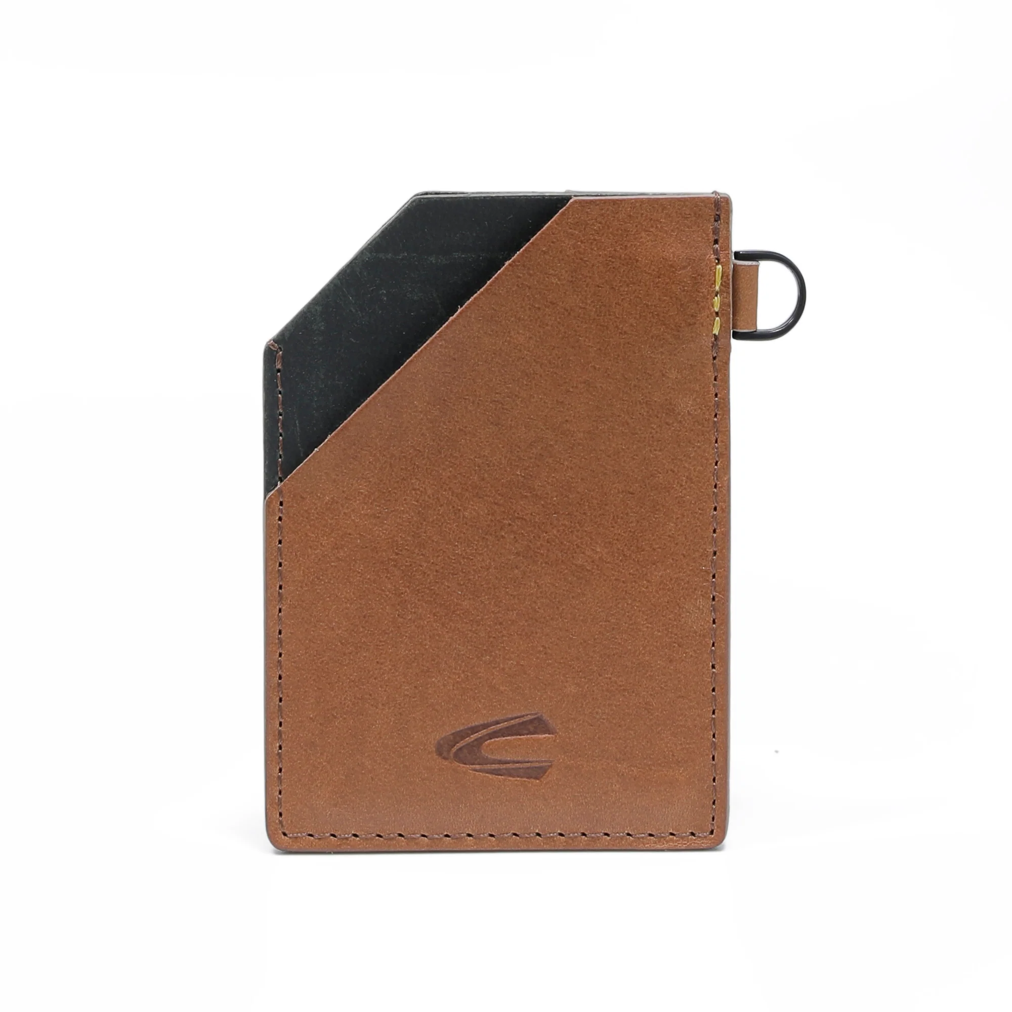 Genuine Leather Card Holder 3 Card Compartments Raw Edge Finished Brown - Image 2