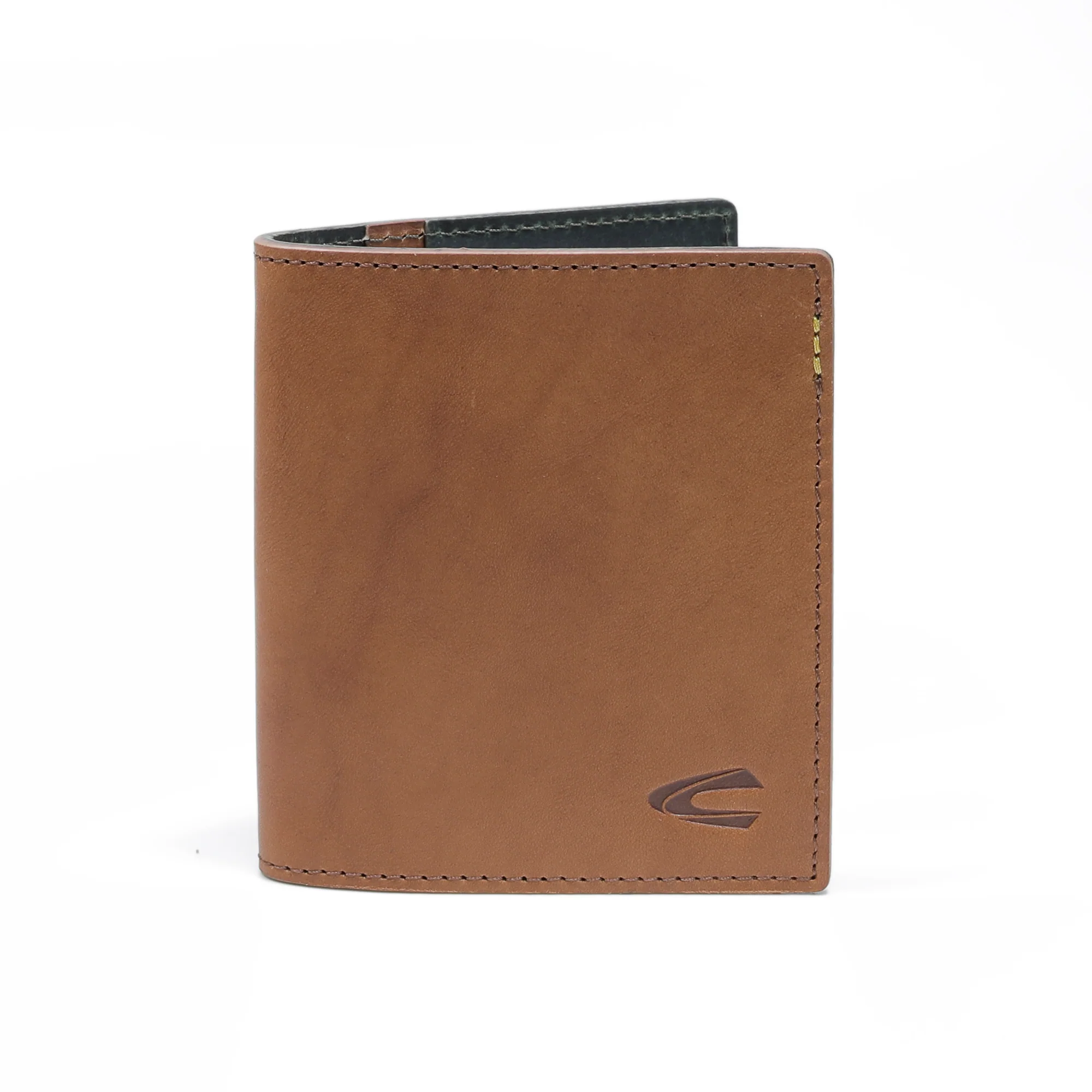 Vertical Genuine Leather Bi Fold Wallet 2 Card Compartments Raw Edge Finished Brown