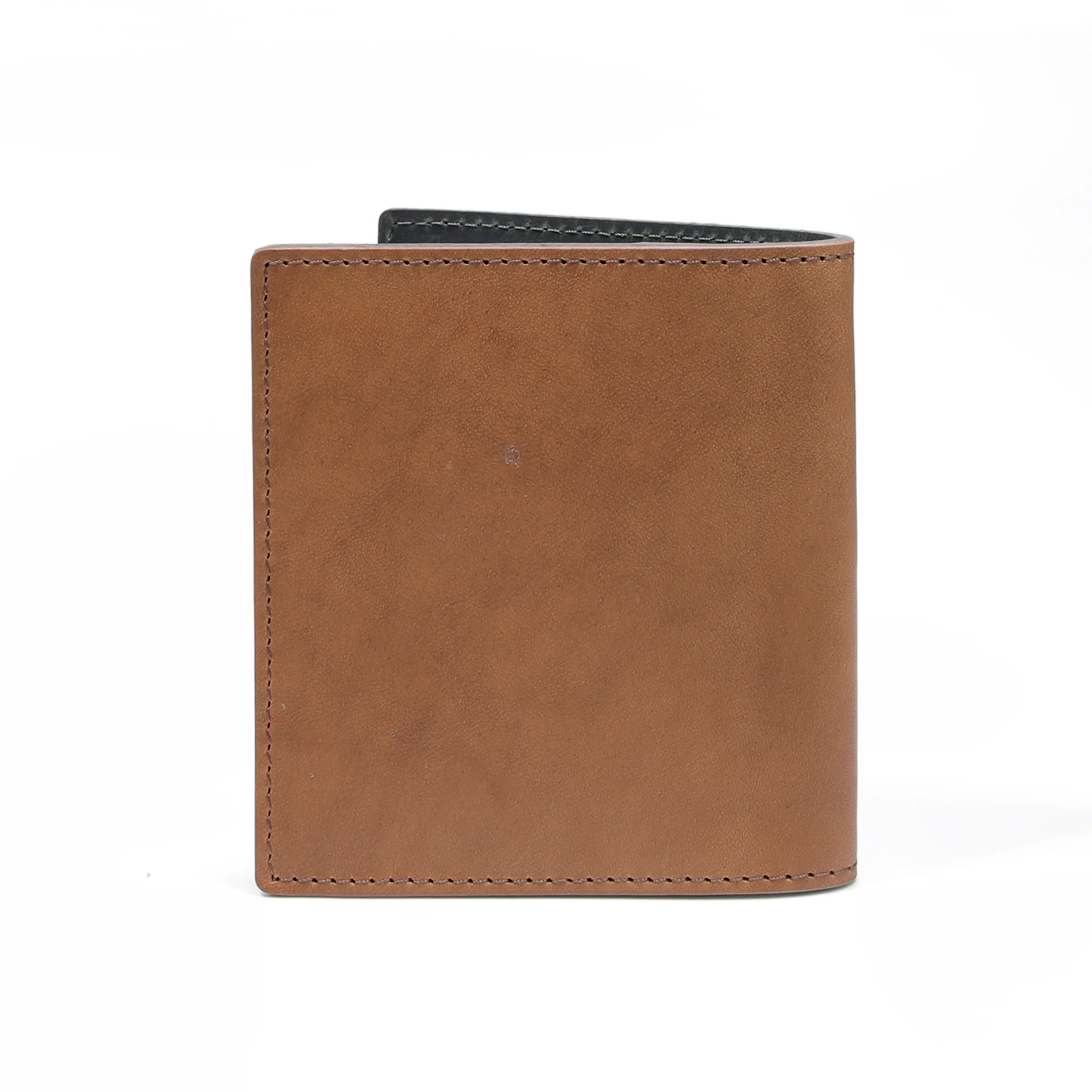 Vertical Genuine Leather Bi Fold Wallet 2 Card Compartments Raw Edge Finished Brown - Image 2