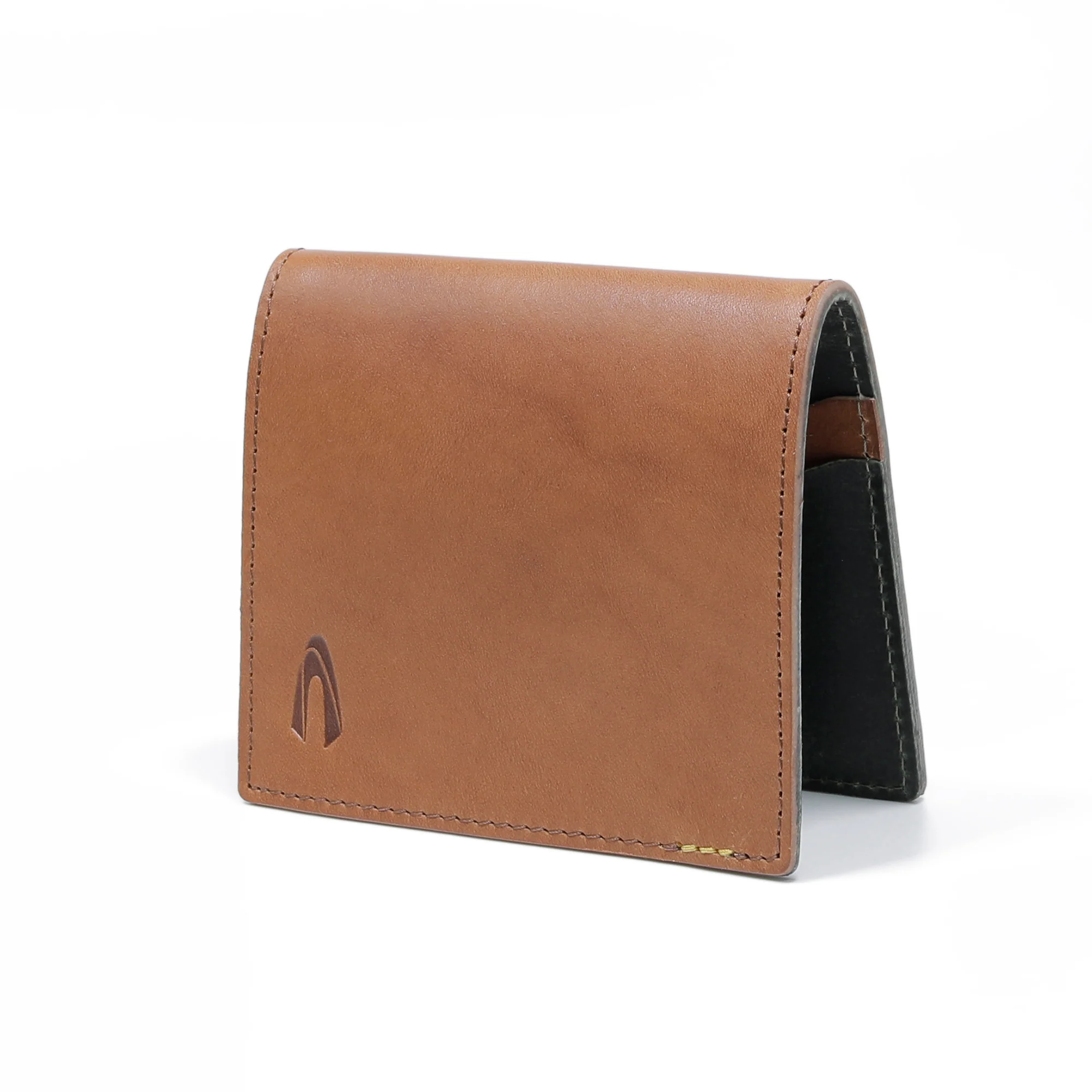 Vertical Genuine Leather Bi Fold Wallet 2 Card Compartments Raw Edge Finished Brown - Image 3