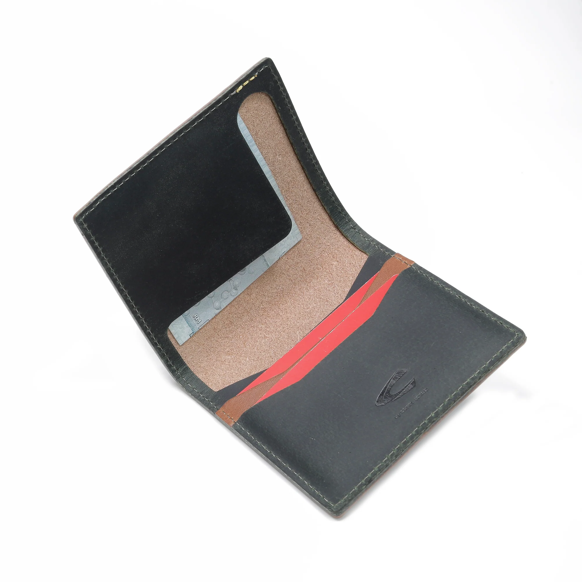 Vertical Genuine Leather Bi Fold Wallet 2 Card Compartments Raw Edge Finished Brown - Image 4