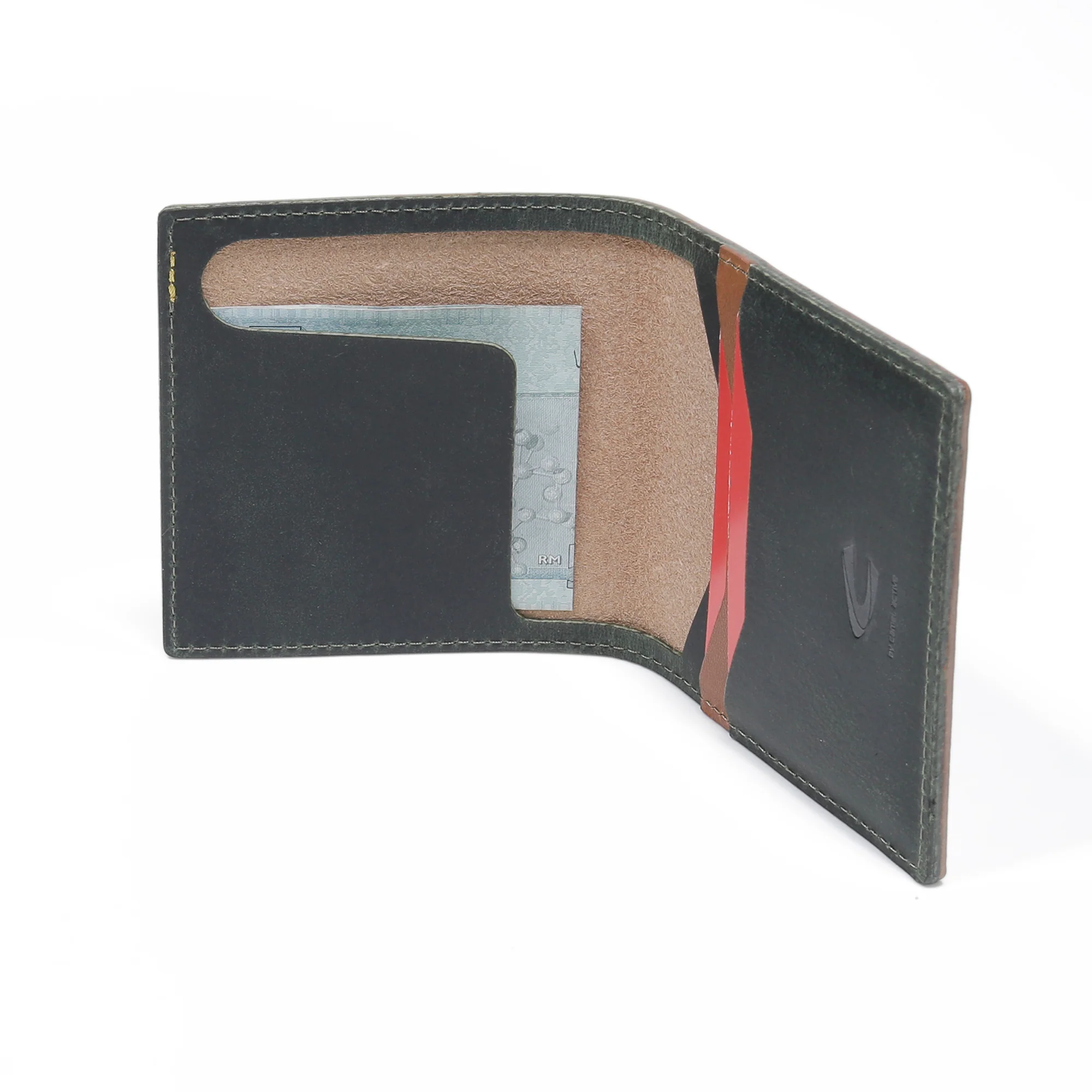 Vertical Genuine Leather Bi Fold Wallet 2 Card Compartments Raw Edge Finished Brown - Image 5