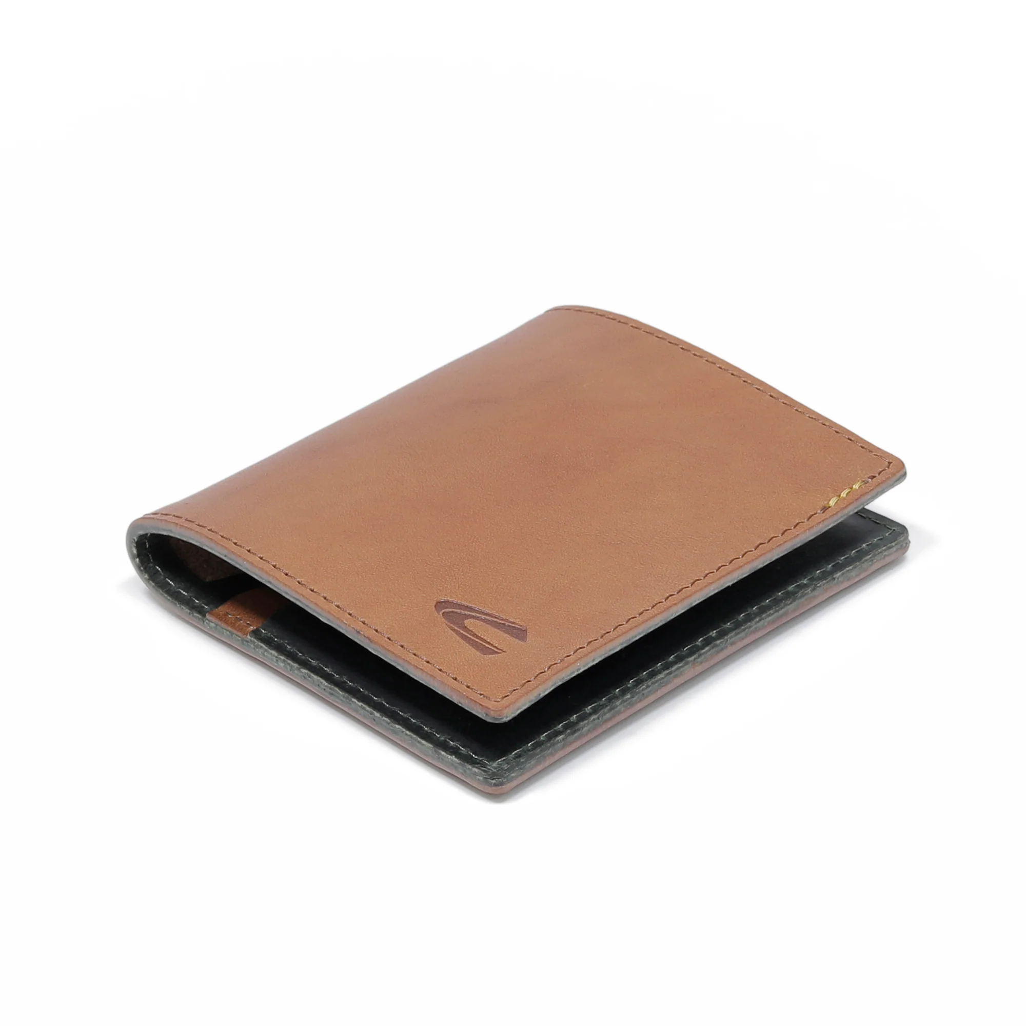Vertical Genuine Leather Bi Fold Wallet 2 Card Compartments Raw Edge Finished Brown - Image 6