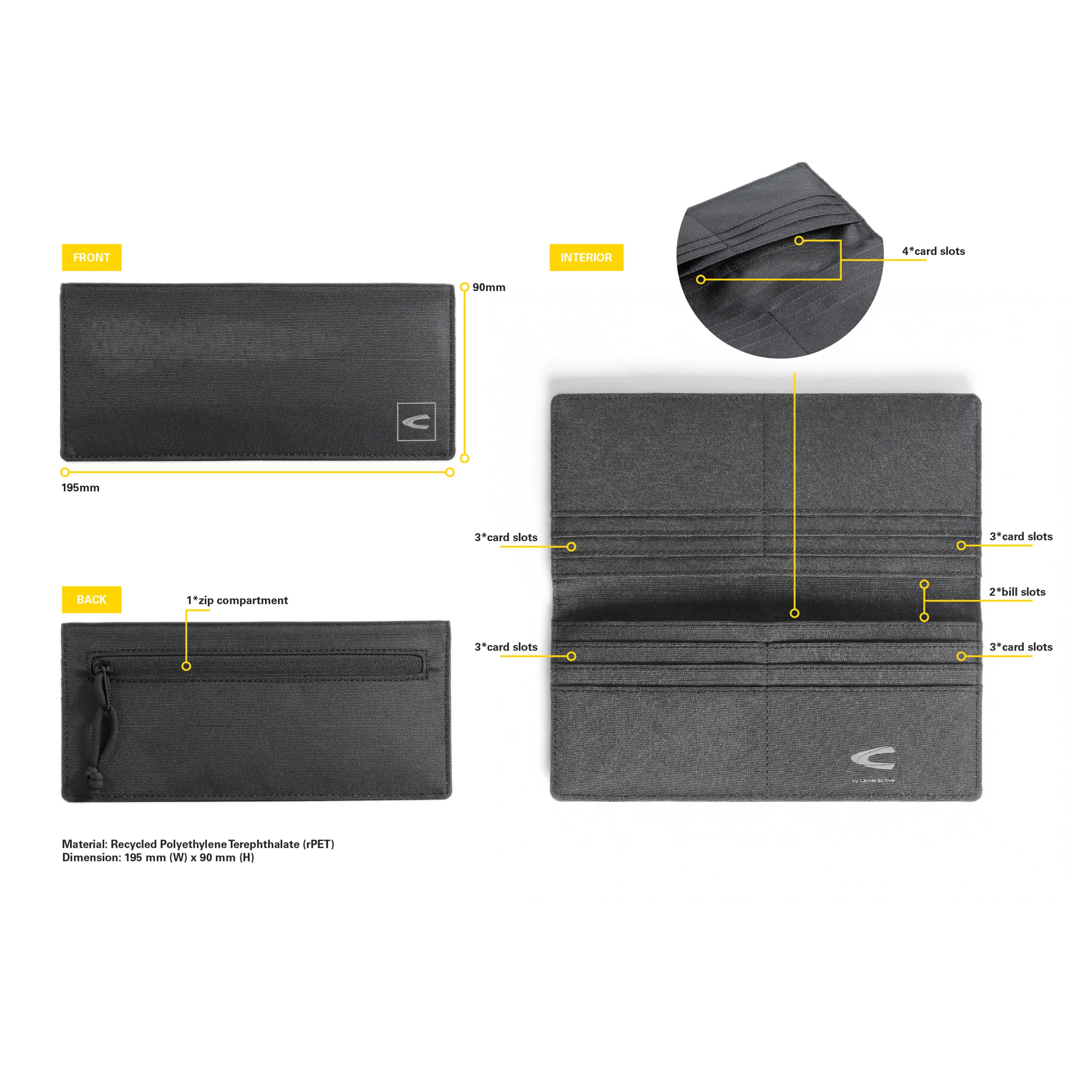 Long Wallet Nylon 16 Card Compartments Black LW6601NL6#BLK - Image 6