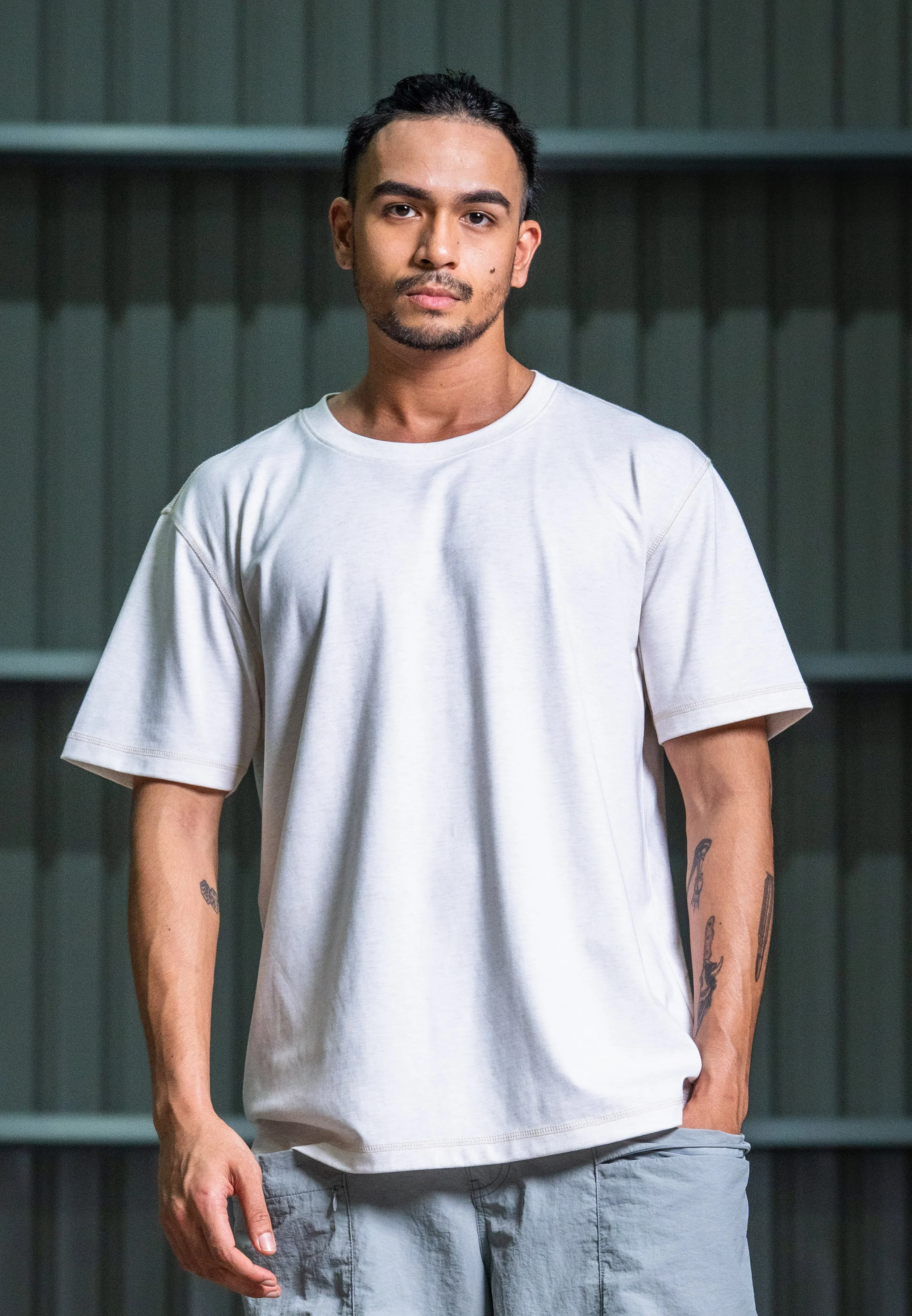C by camel active Unisex T-Shirt - Loose Fit Cotton-Poly Blend Off White Tee 282-Z25C2903 - Image 6