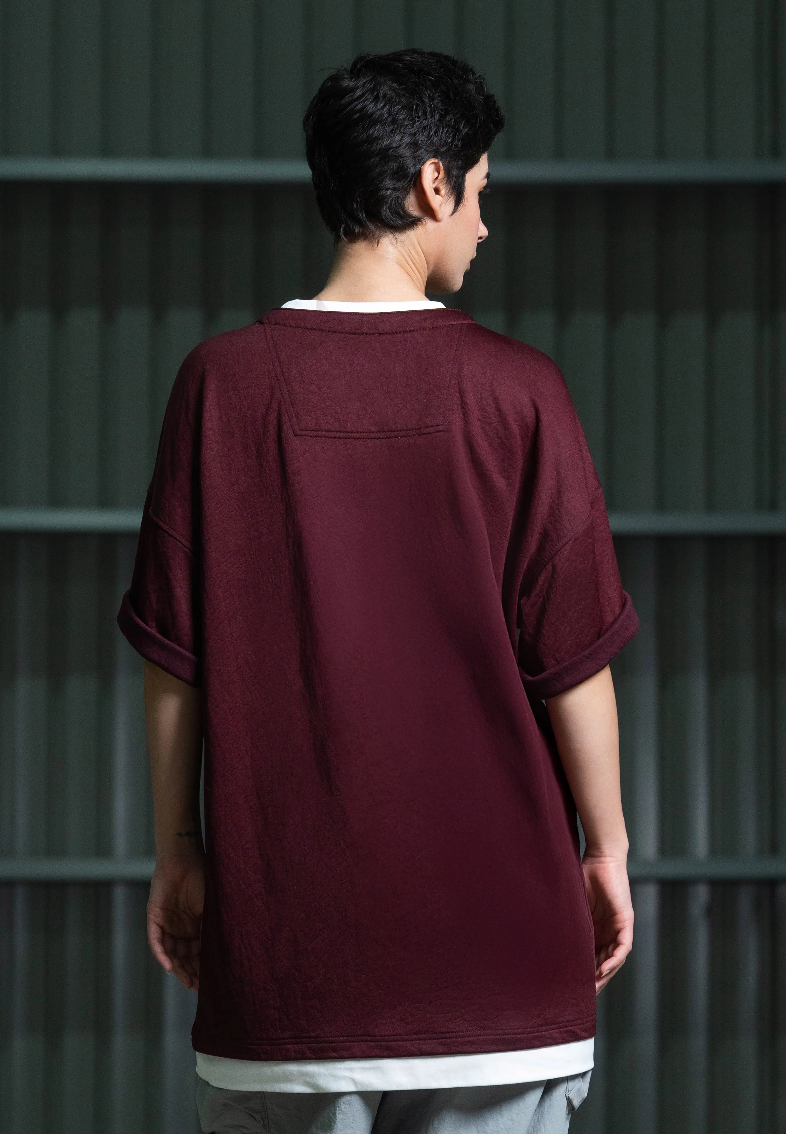 C by camel active Unisex T-Shirt - Oversized Nylon-Viscose Blend Maroon Layered Tee 282-Z25C2902 - Image 8