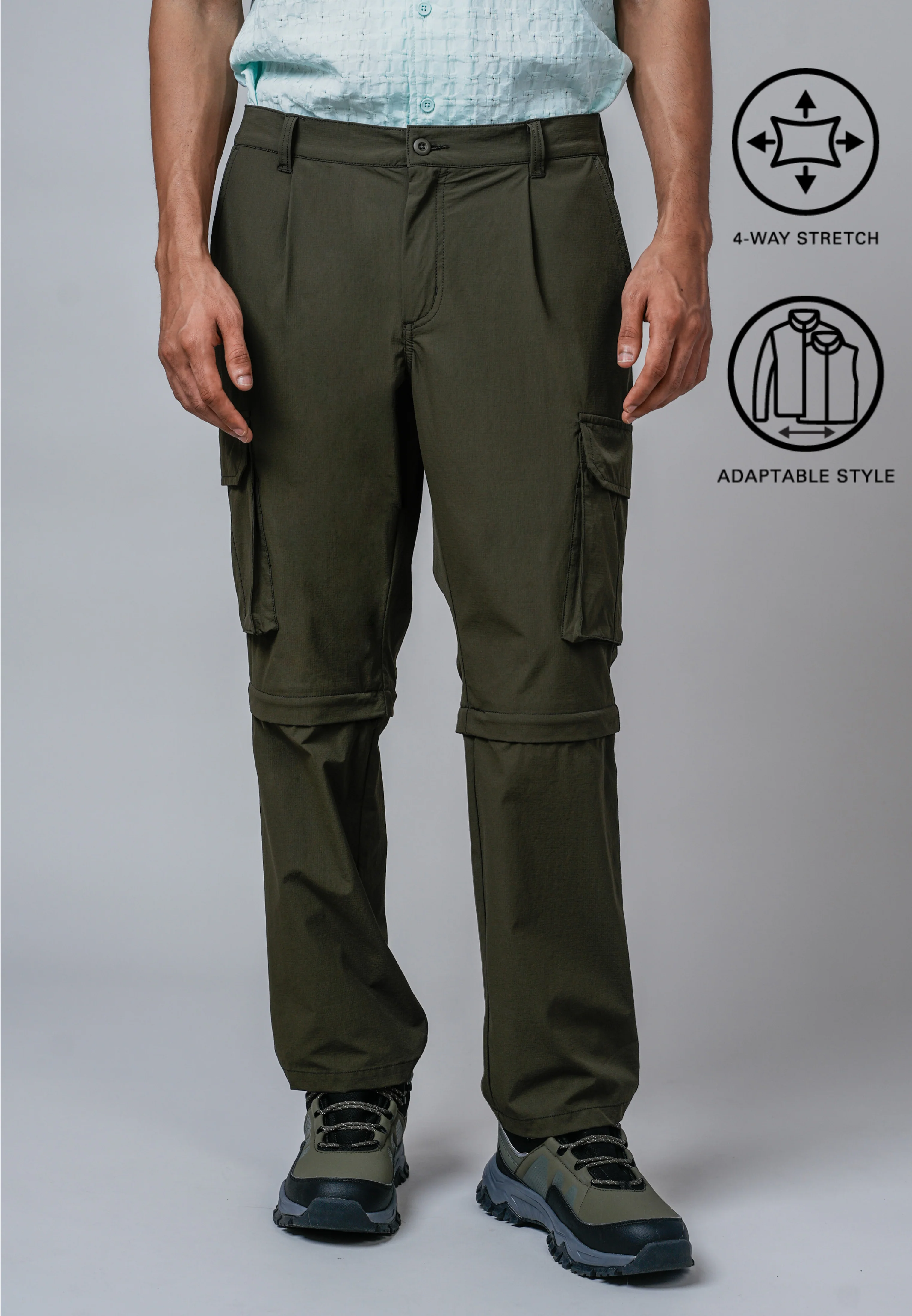 camel active Men Adaptable Cargo Pants - Regular Fit Nylon-Spandex Blend Dk Olive Long Pants  300-Z25H0936