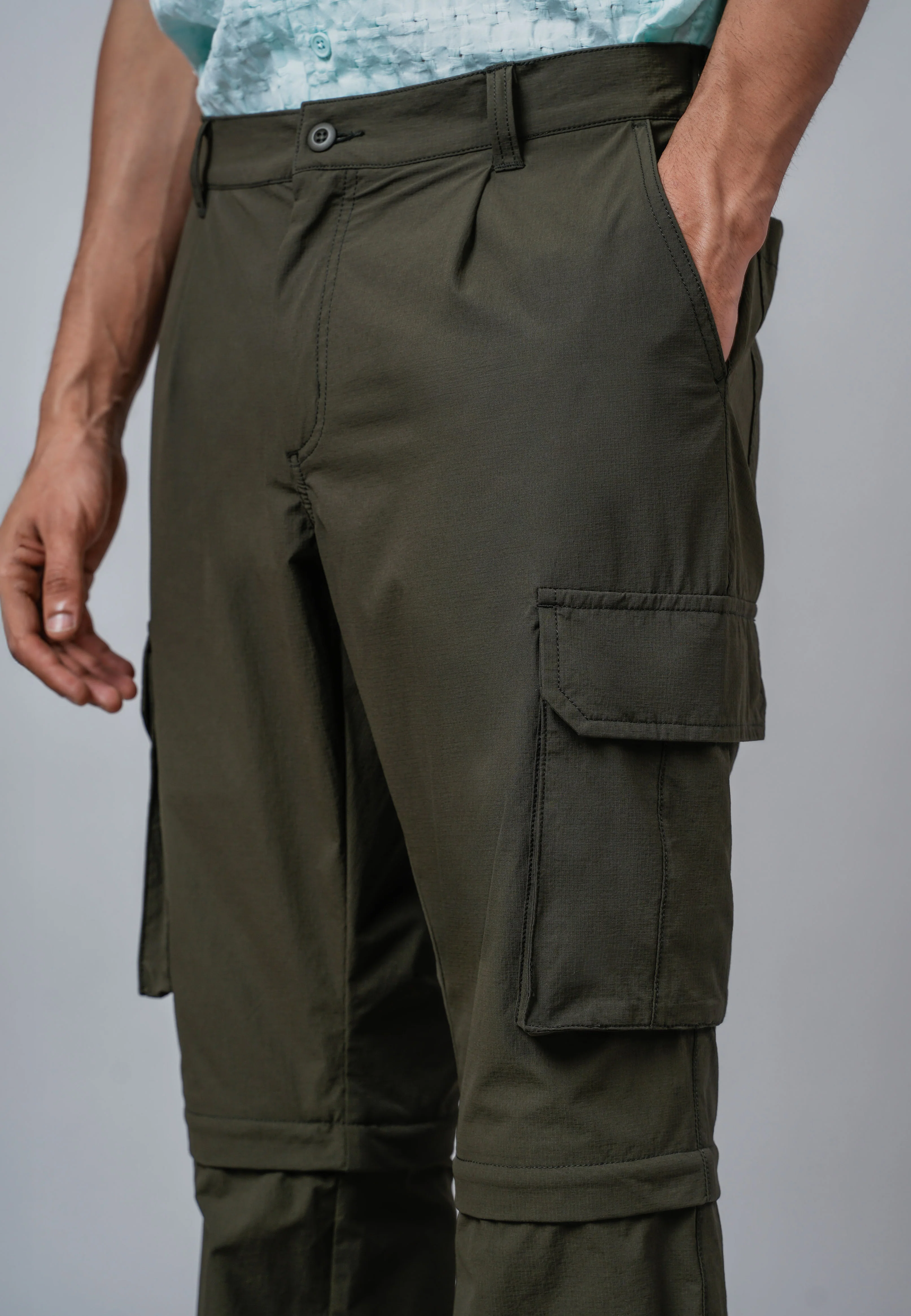 camel active Men Adaptable Cargo Pants - Regular Fit Nylon-Spandex Blend Dk Olive Long Pants  300-Z25H0936 - Image 5