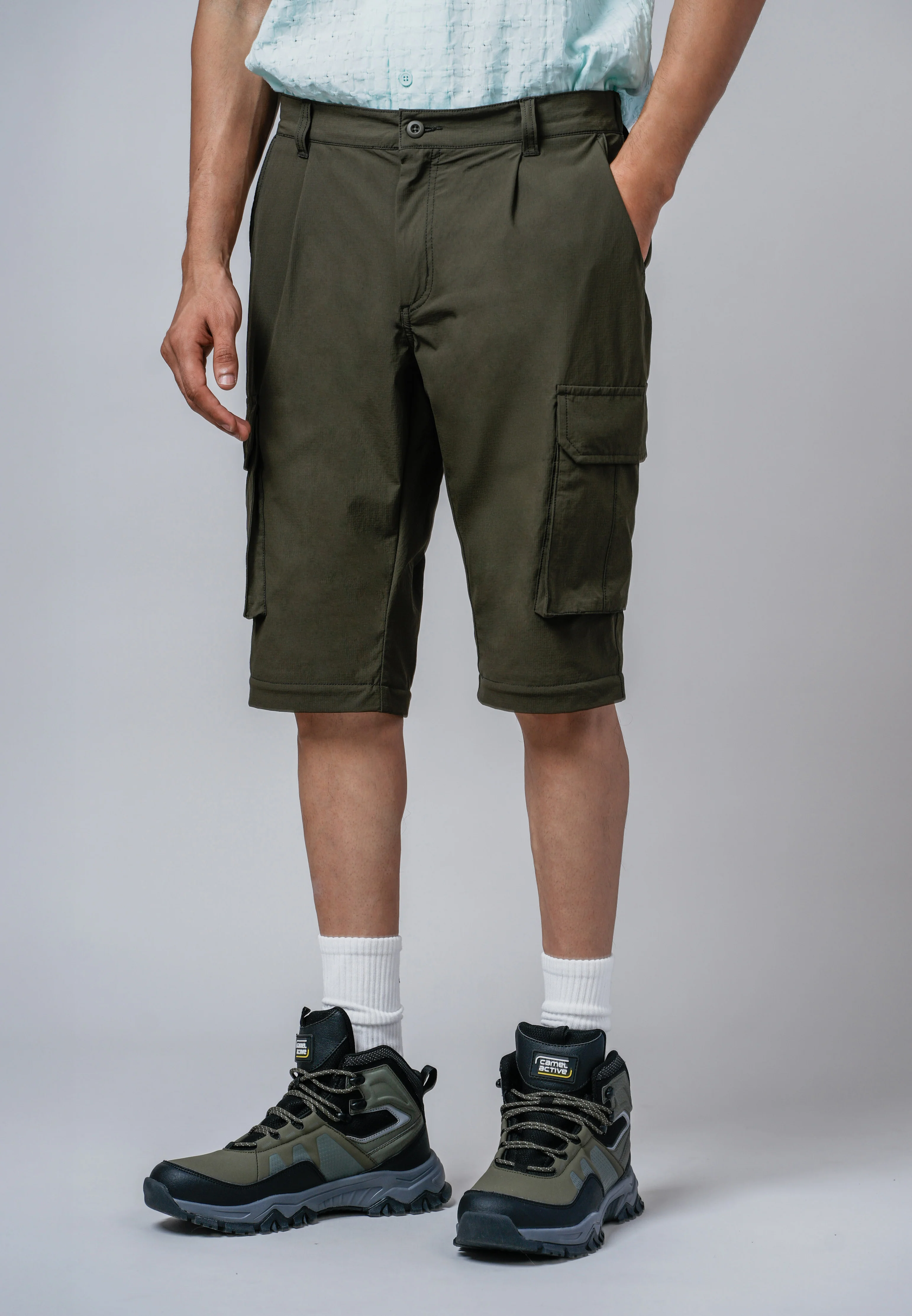 camel active Men Adaptable Cargo Pants - Regular Fit Nylon-Spandex Blend Dk Olive Long Pants  300-Z25H0936 - Image 8
