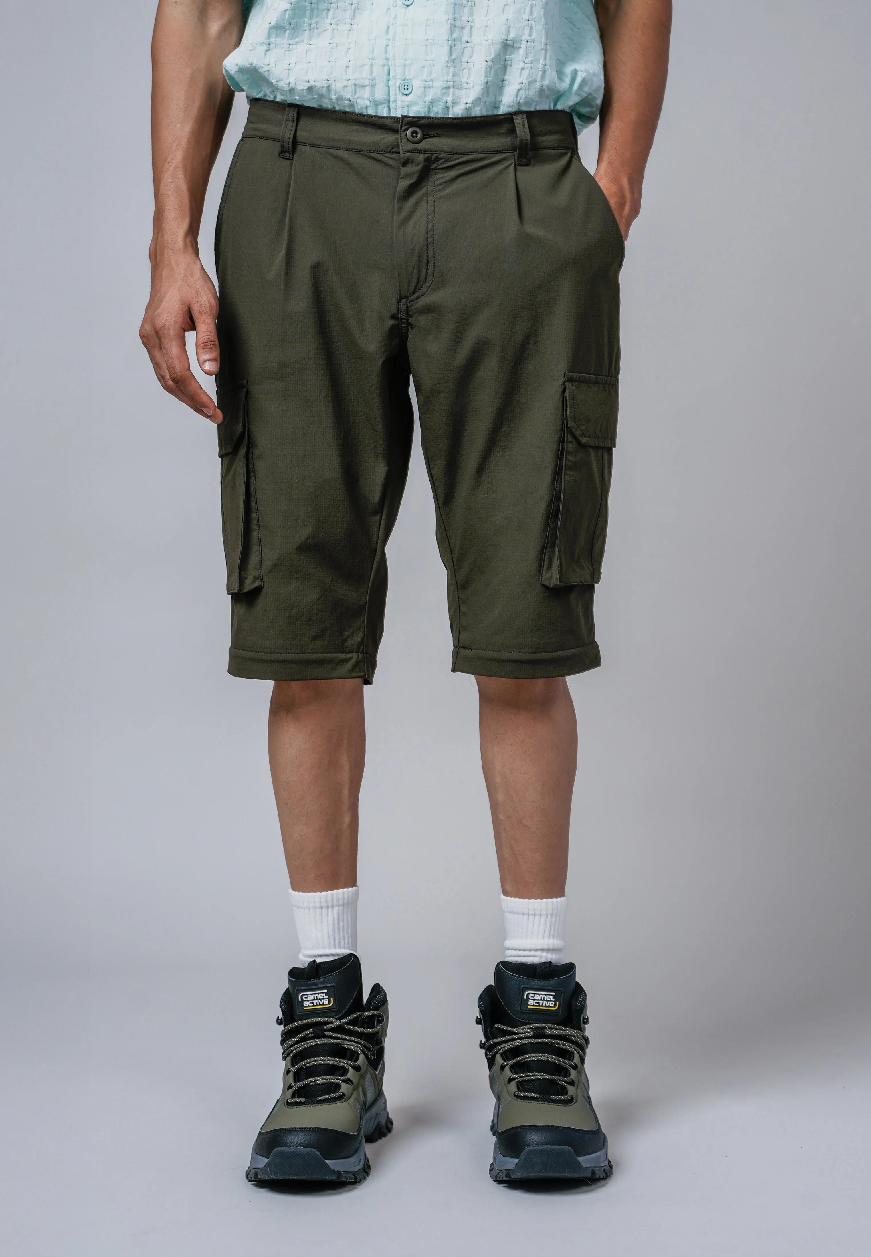 camel active Men Adaptable Cargo Pants - Regular Fit Nylon-Spandex Blend Dk Olive Long Pants  300-Z25H0936 - Image 9