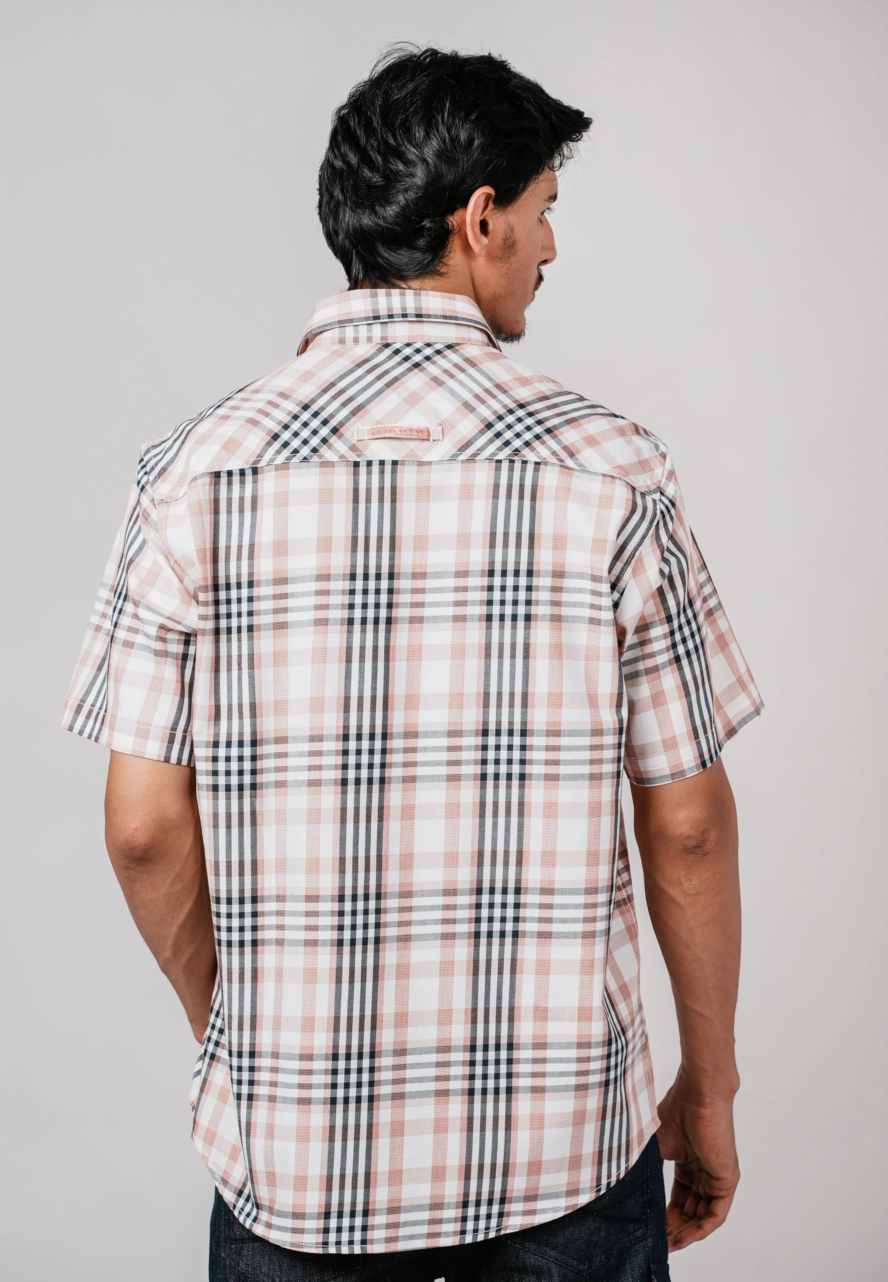 camel active Men Checkered Shirt - Regular Fit Cotton Twill Burnt Orange Shirt 102-Z25H1880 - Image 4