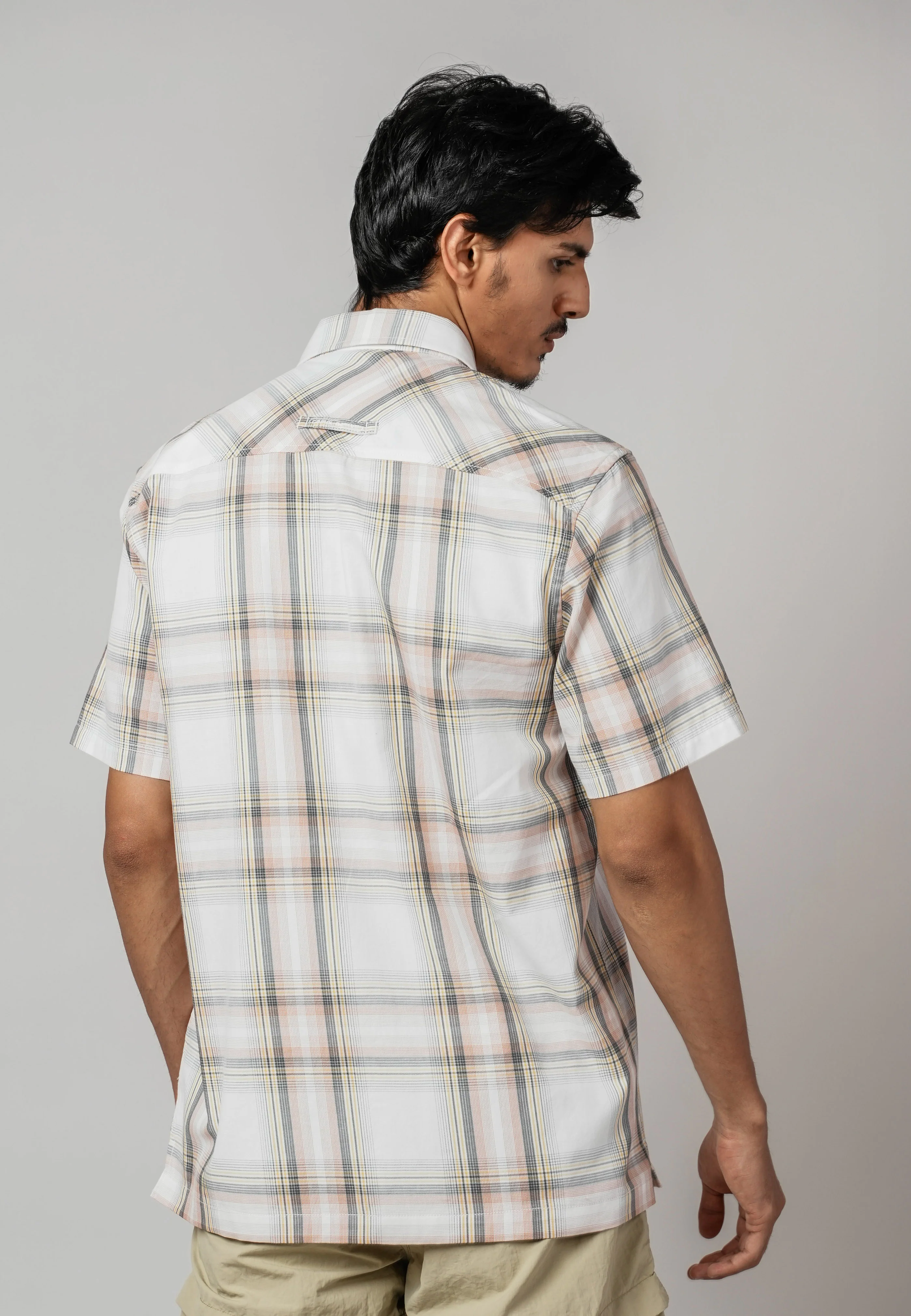 camel active Men Checkered Shirt - Regular Fit Cotton Twill Off White Shirt 102-Z25H1878 - Image 3