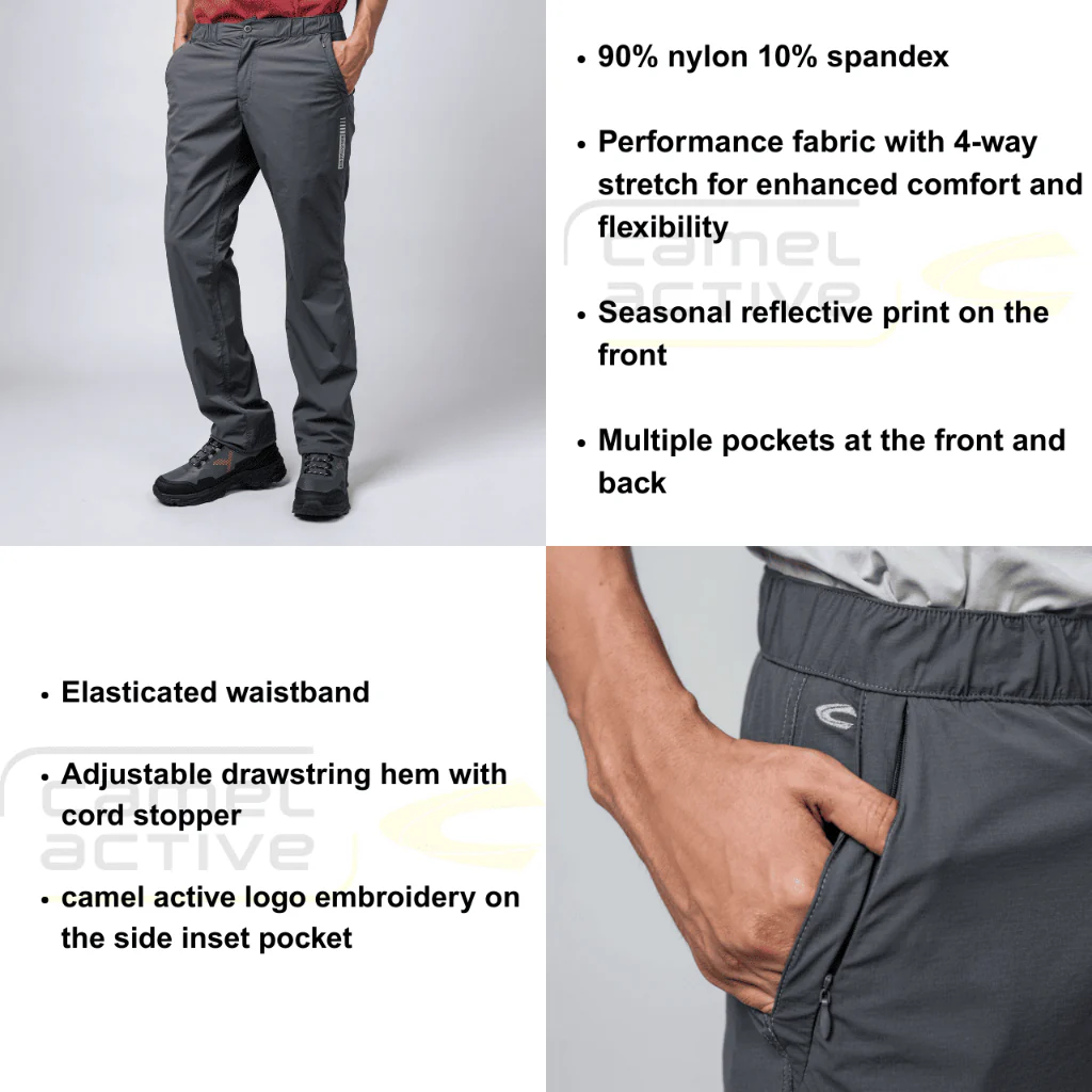 camel active Men Chino Pants - Regular Fit Nylon-Spandex Blend Dark Slate Long Pant 305-Z25H0935 - Image 10