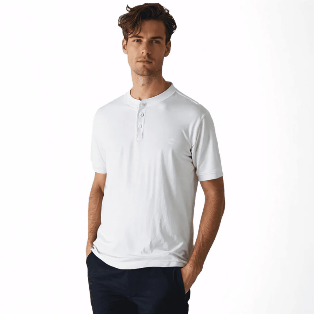 camel active Men Henley T-Shirt - Regular Fit Cotton Pique Multicolours Tee 9-282Y24CL2843