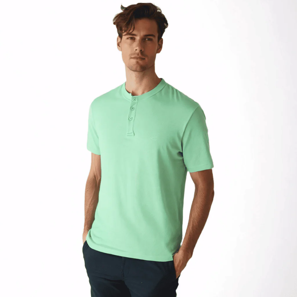 camel active Men Henley T-Shirt - Regular Fit Cotton Pique Multicolours Tee 9-282Y24CL2843 - Image 6