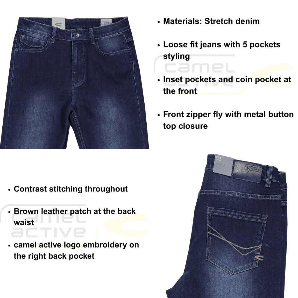 camel active Men Jeans 208 - Loose Fit Stretch Denim Blue Sapphire Washed Jeans 9-208Z25JNB540 - Image 6