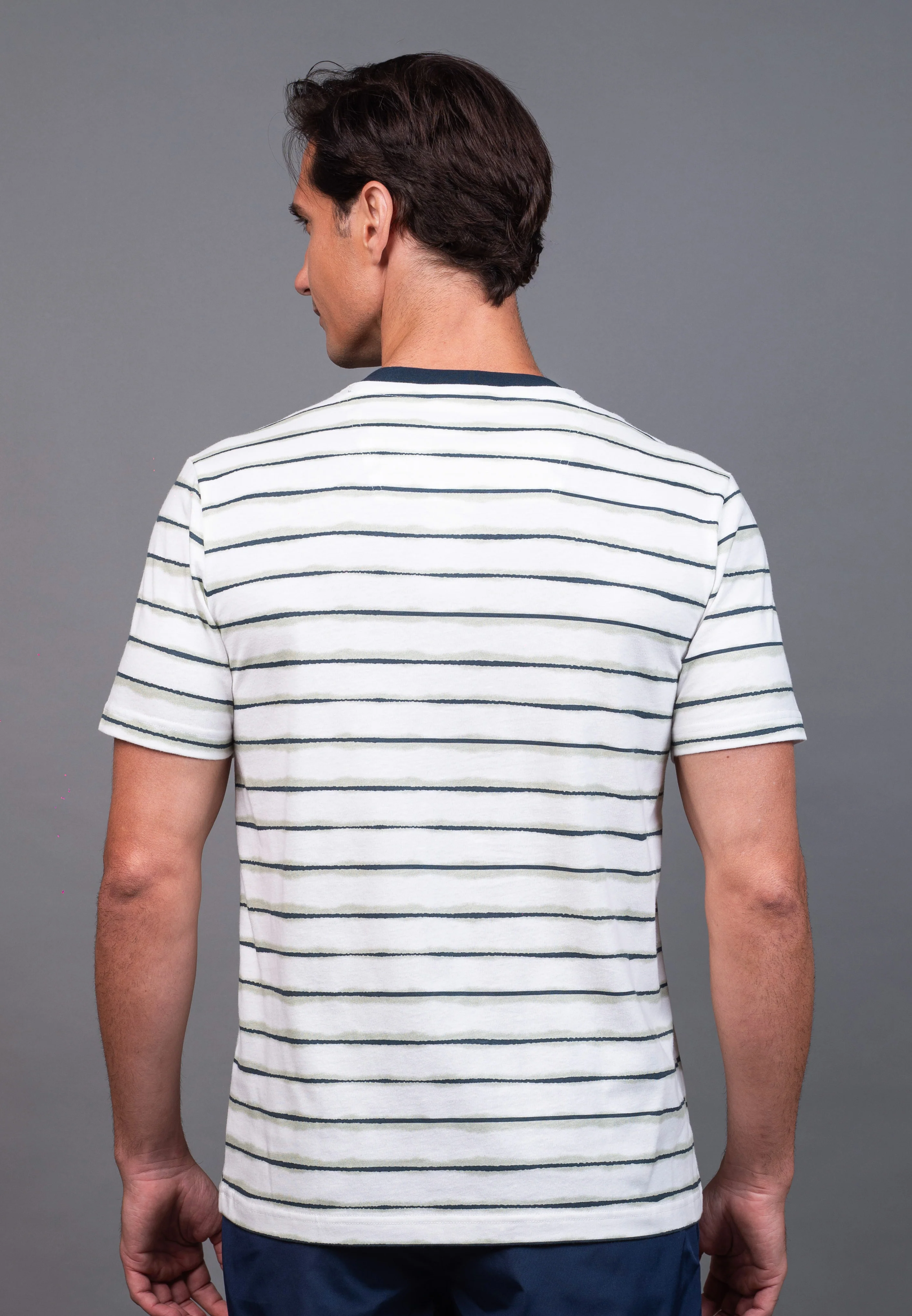 camel active Men Regular Fit T-Shirt with Allover Wave Stripes Print in Classic Blue Cotton Jersey 282-X26H2959 - Image 3