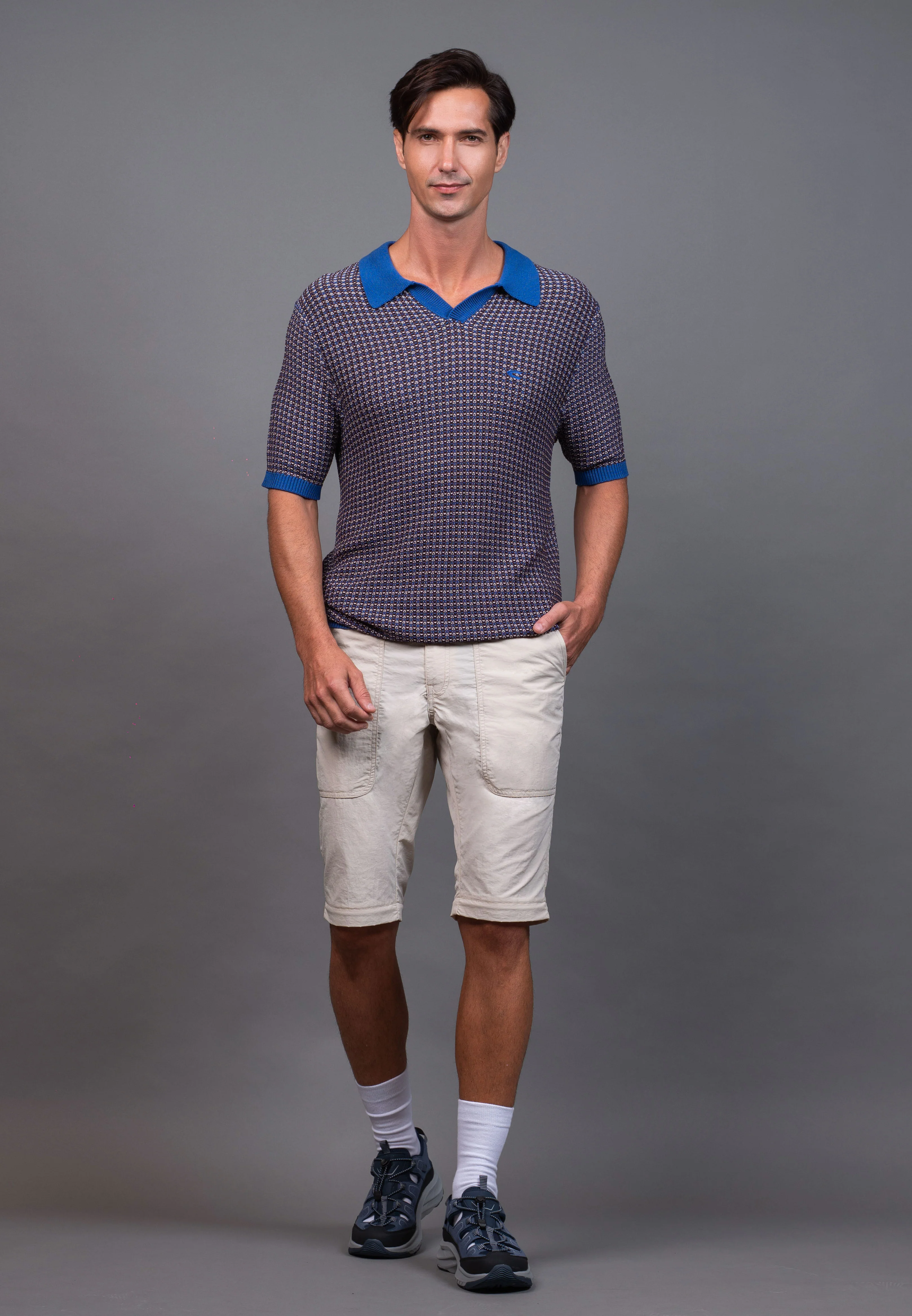camel active Men Regular Fit Knit Polo in Dk Blue Viscose‑Nylon Blend 280-X26H1198 - Image 4