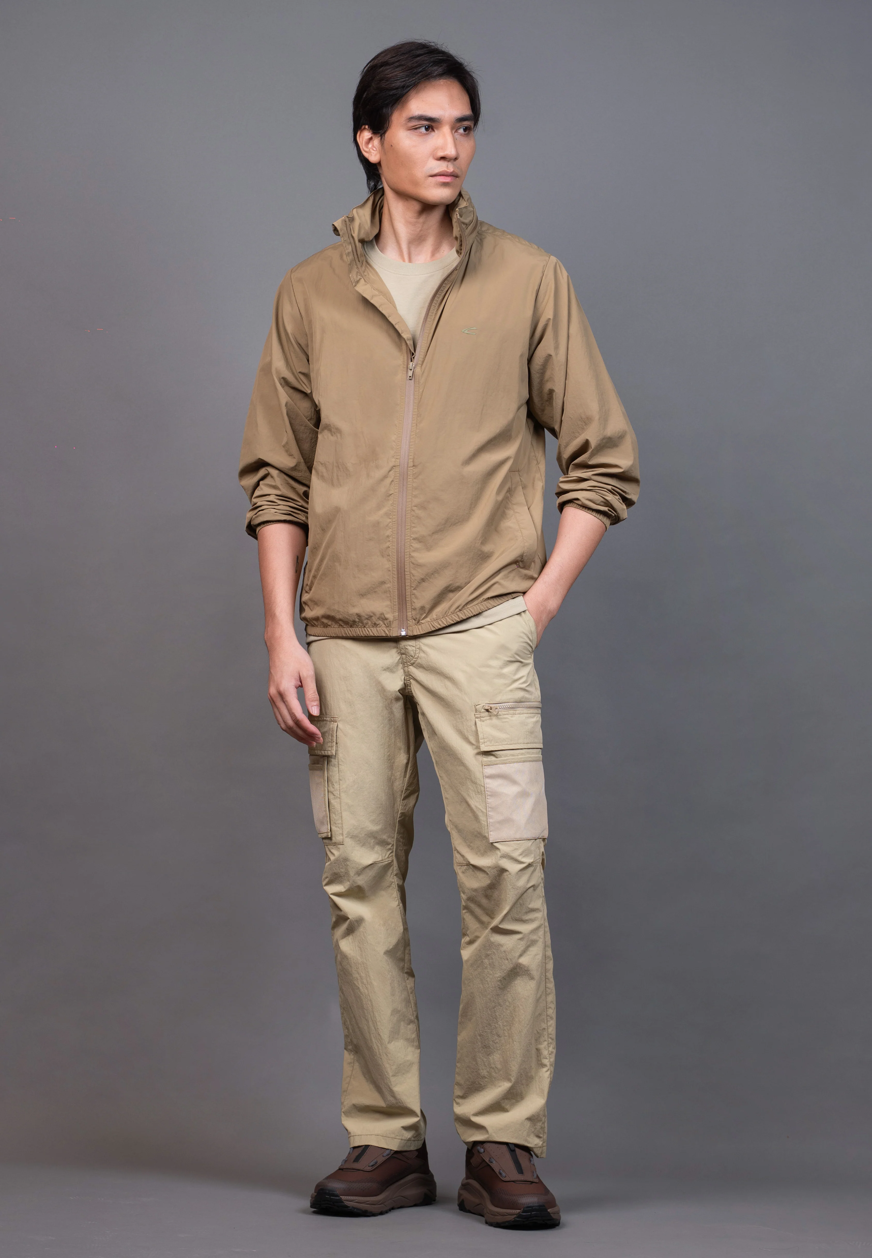camel active Men Regular Fit Packable Lightweight Jacket in Khaki Performance Nylon 600-X26H0273 - Image 11