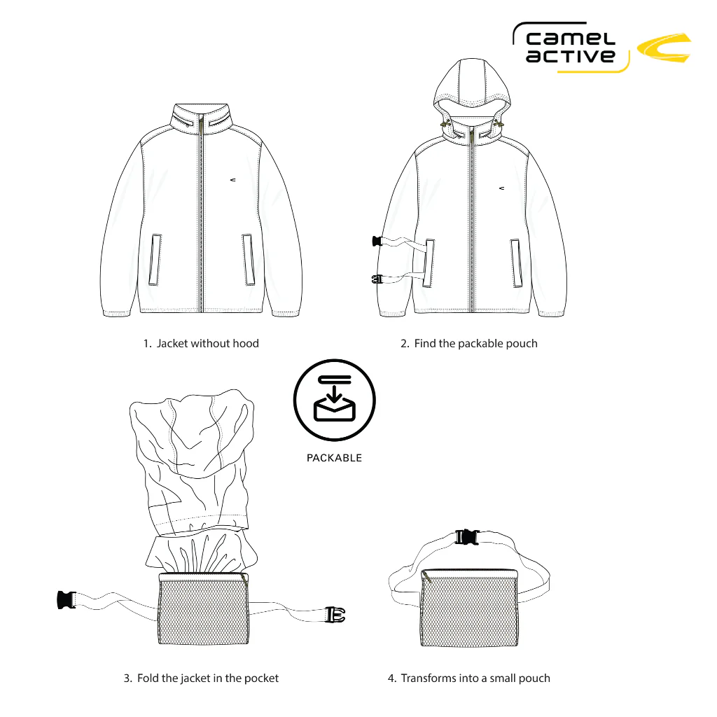 camel active Men Regular Fit Packable Lightweight Jacket in Khaki Performance Nylon 600-X26H0273 - Image 13