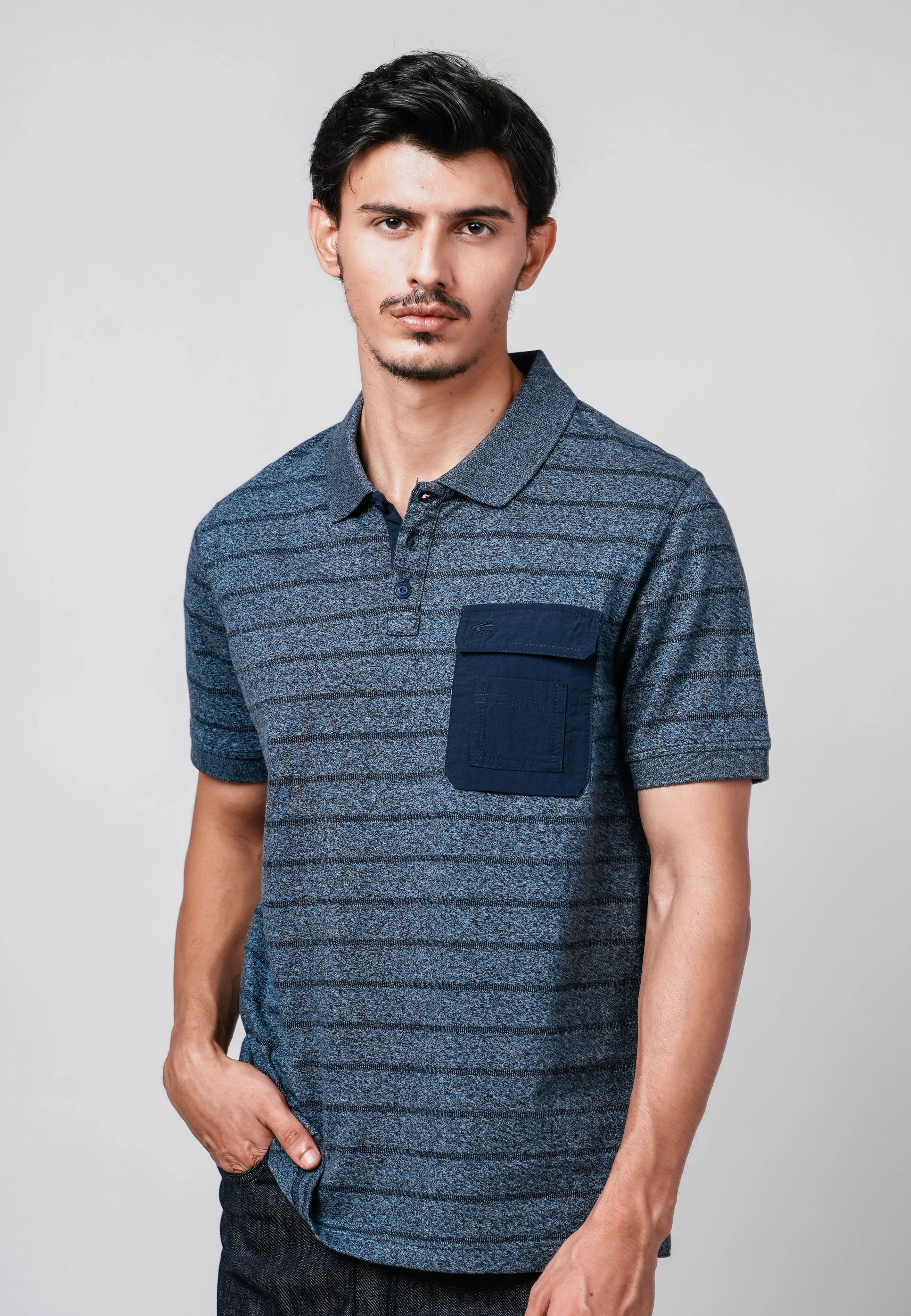 camel active Men Polo Shirt - Regular Fit 100% Cotton Navy Jacquard Stripe Polo-T 280-Z25H1179 - Image 3