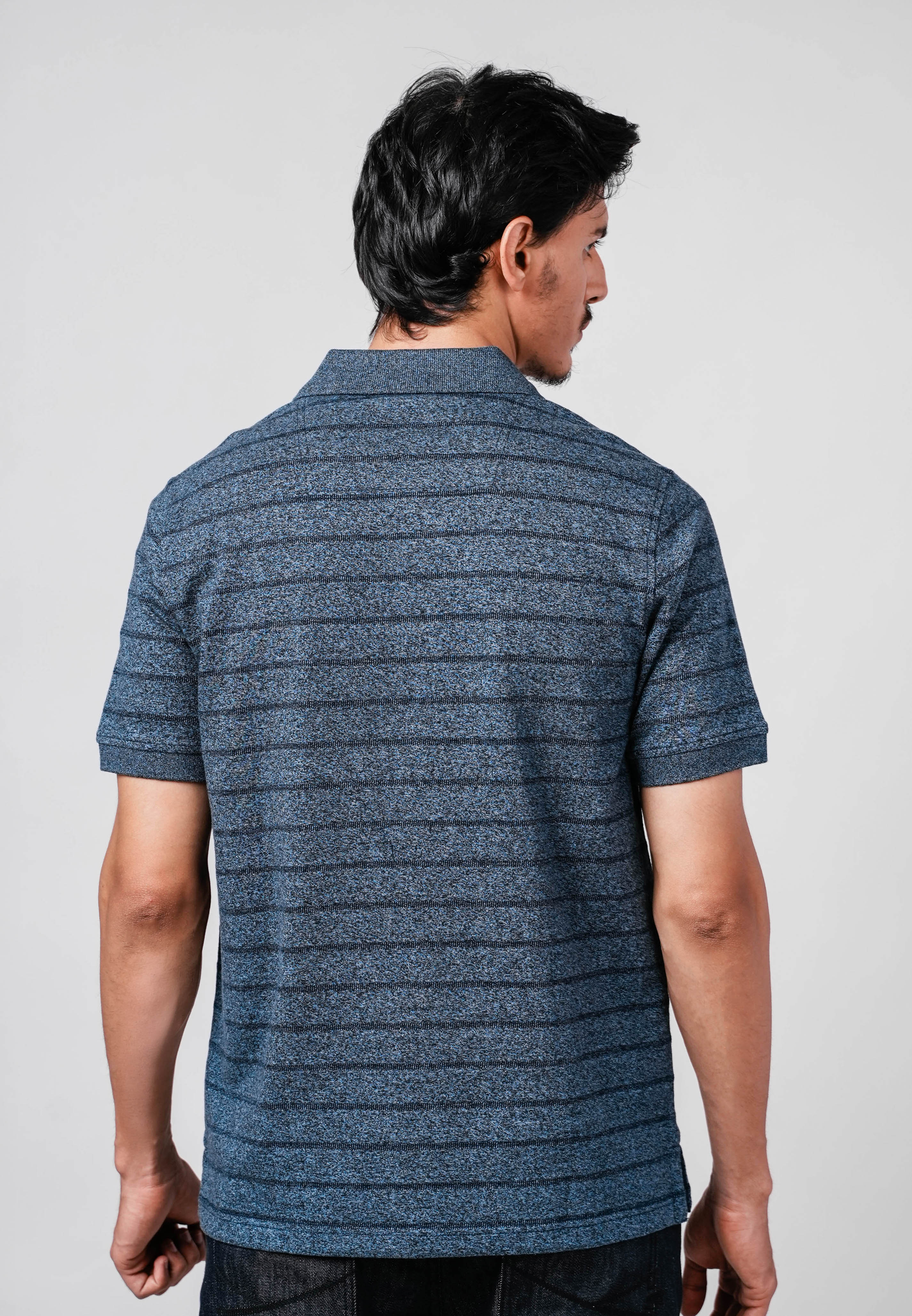 camel active Men Polo Shirt - Regular Fit 100% Cotton Navy Jacquard Stripe Polo-T 280-Z25H1179 - Image 4