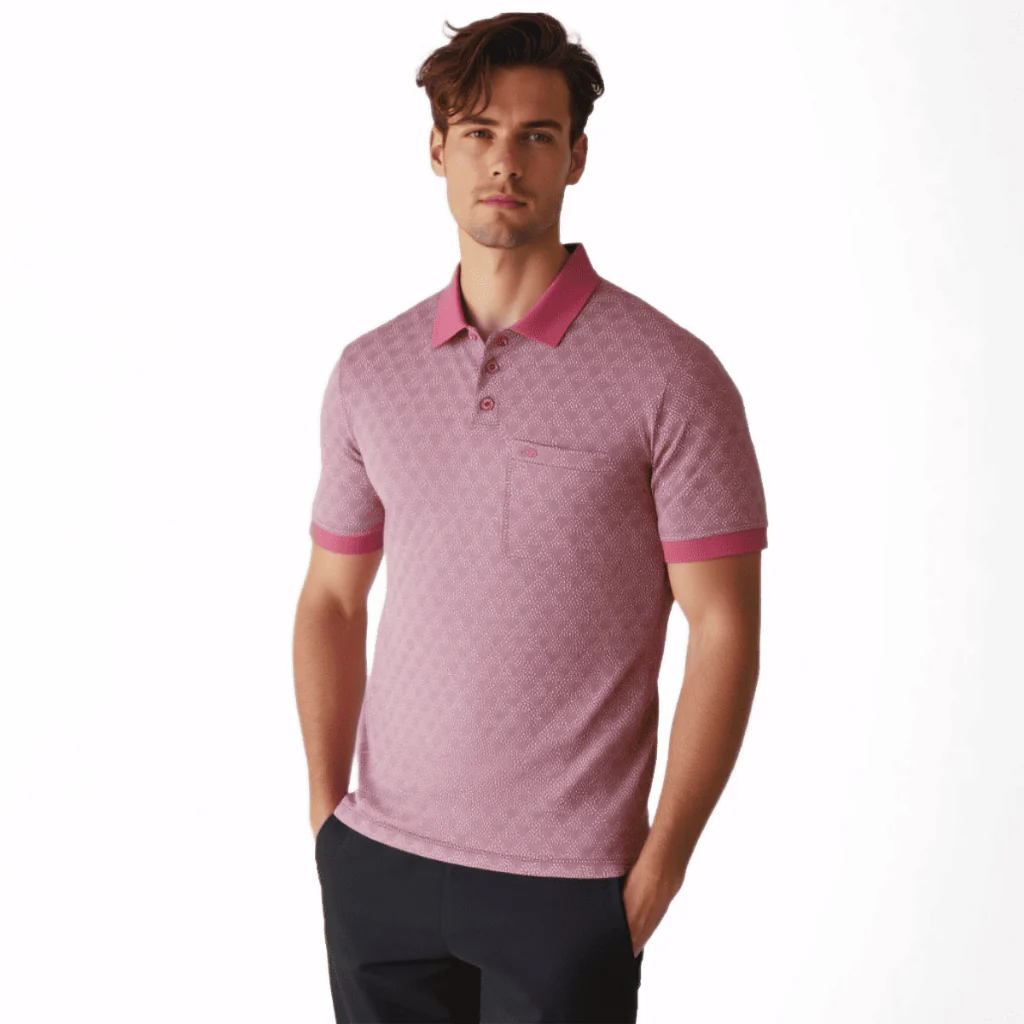 camel active Men Polo Shirt - Regular Fit Cotton Poly Jacquard Red Polo-T 9-280X26JAC1186