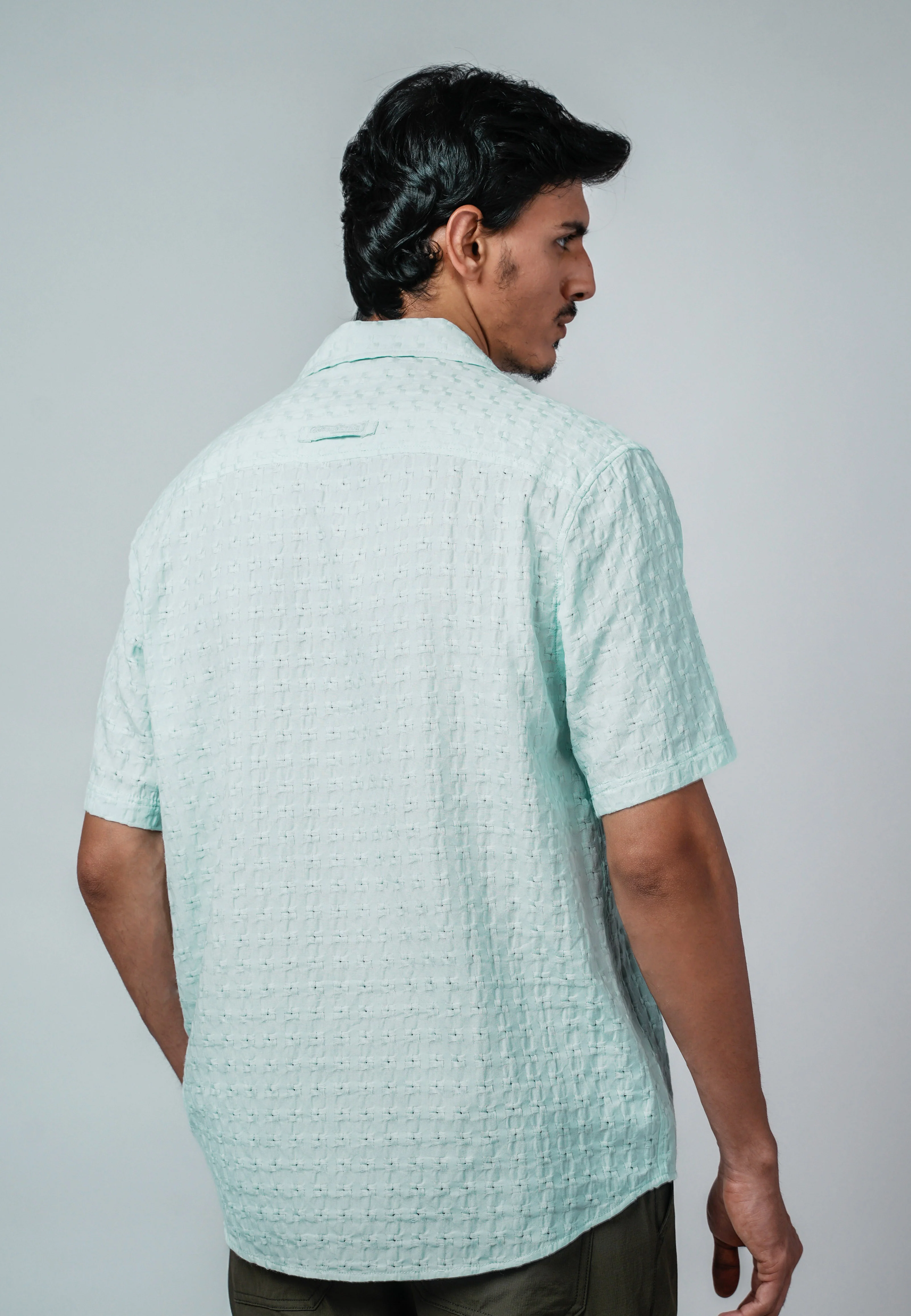 camel active Men Short Sleeve Shirt - Regular Fit 100% Cotton Jacquard Misty Jade Shirt 102-Z25H1881 - Image 3