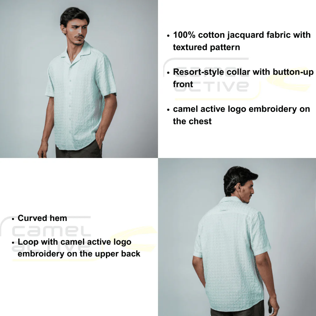 camel active Men Short Sleeve Shirt - Regular Fit 100% Cotton Jacquard Misty Jade Shirt 102-Z25H1881 - Image 4