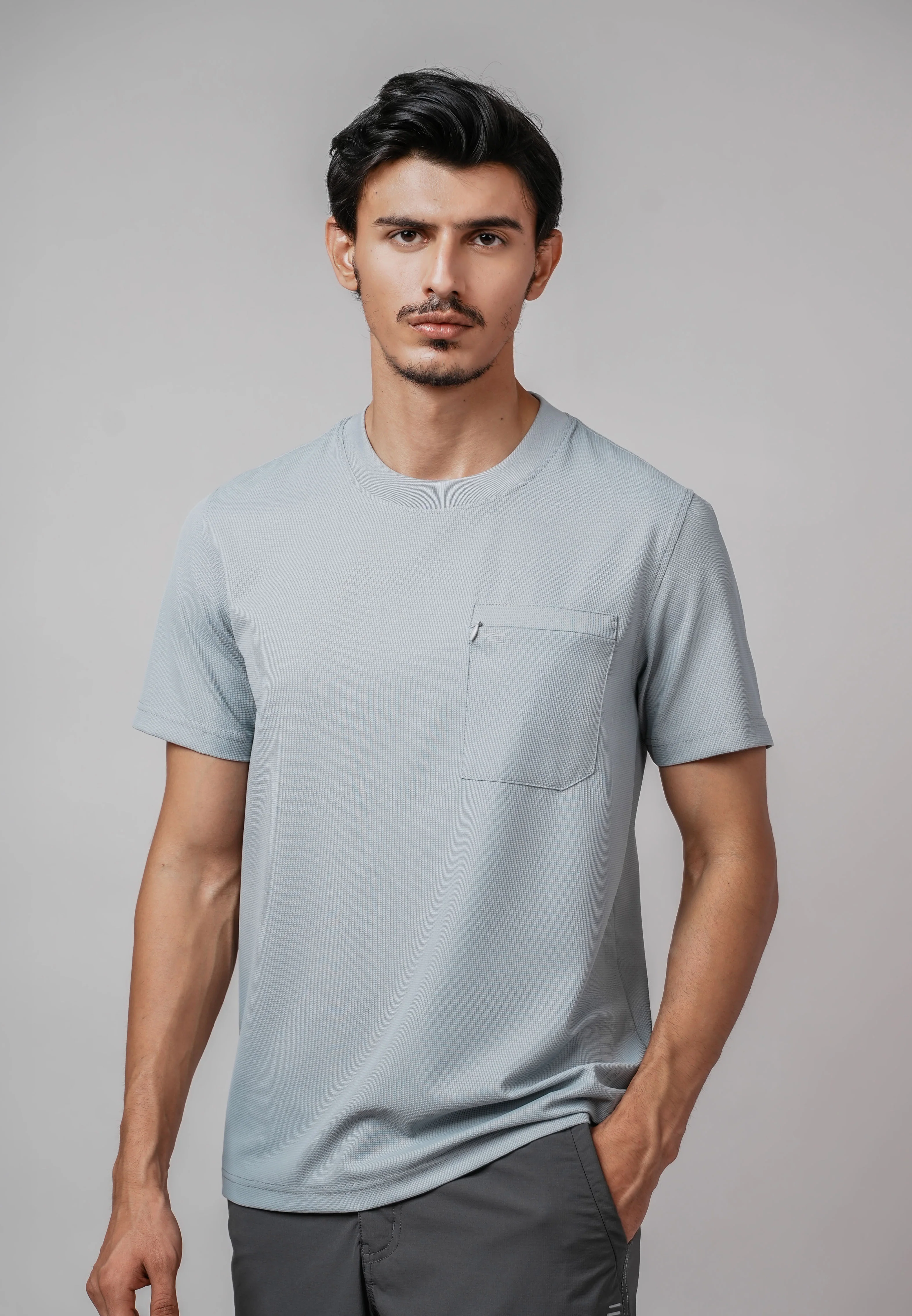camel active Men T-Shirt - Regular Fit Nylon-Spandex Blend Grey Tee 282-Z25H2915 - Image 3
