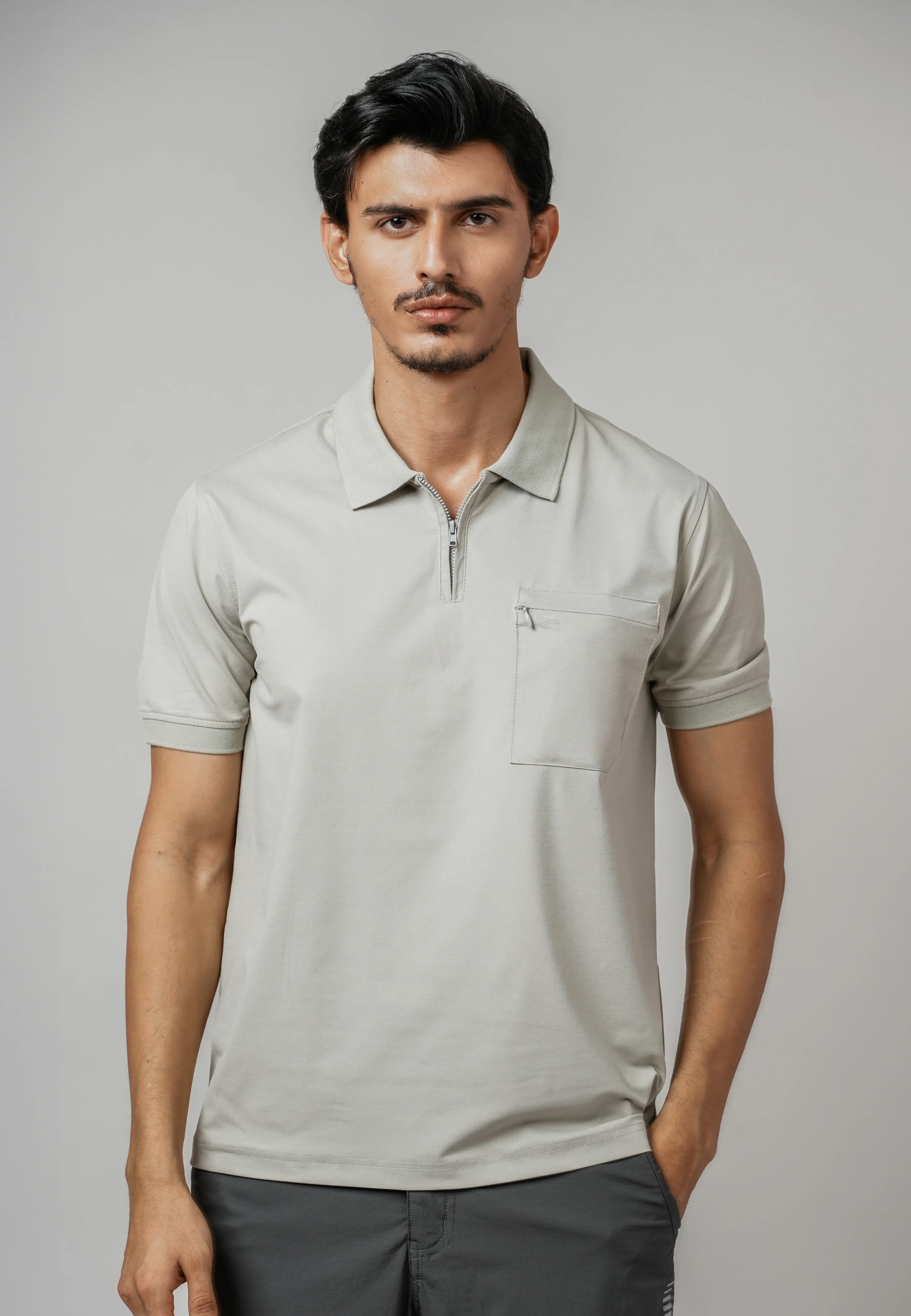 camel active Men Zip-Up Polo Shirt - Regular Fit Poly-Spandex Blend Pelican Polo-T 280-Z25H1181 - Image 2