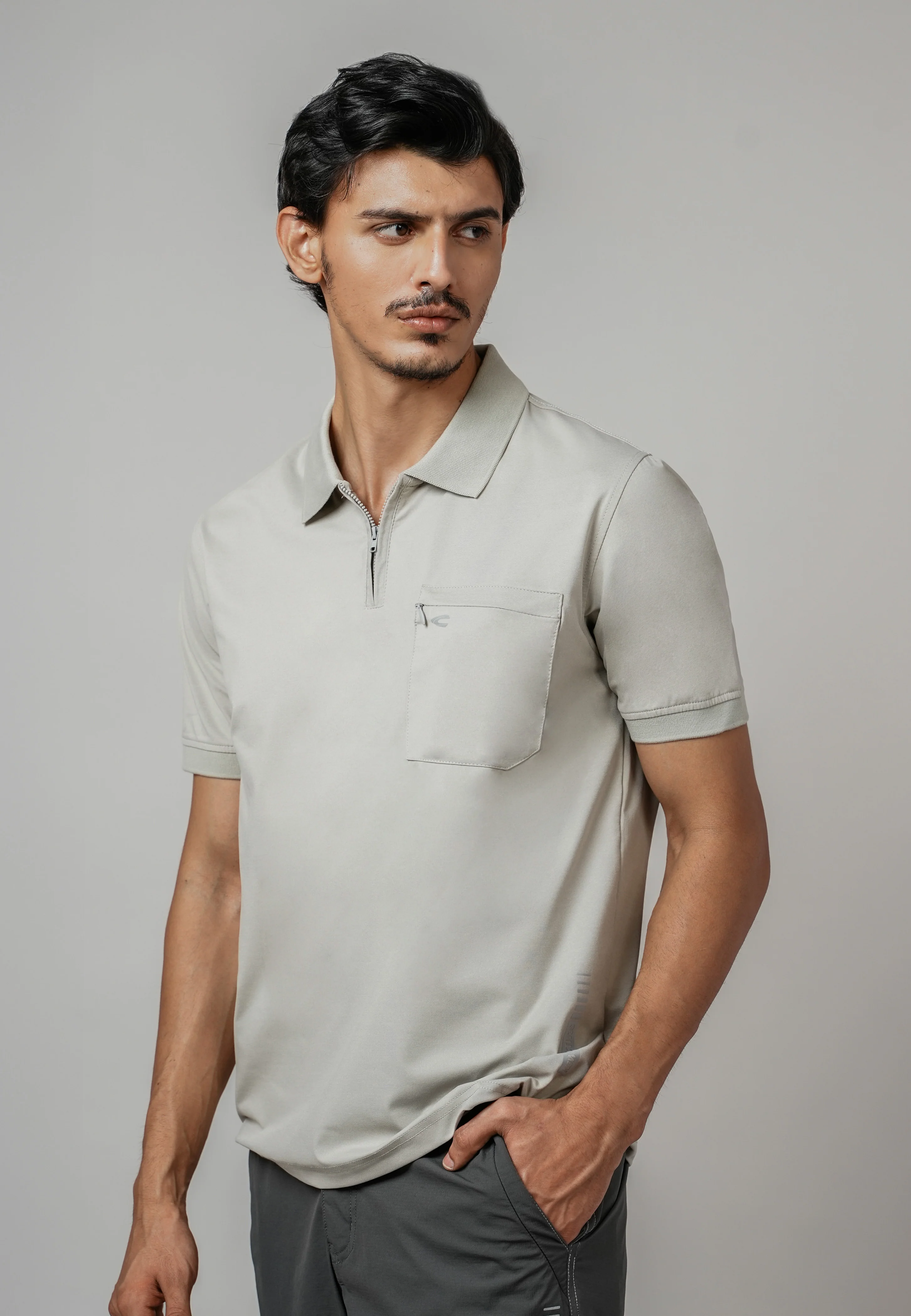 camel active Men Zip-Up Polo Shirt - Regular Fit Poly-Spandex Blend Pelican Polo-T 280-Z25H1181 - Image 3