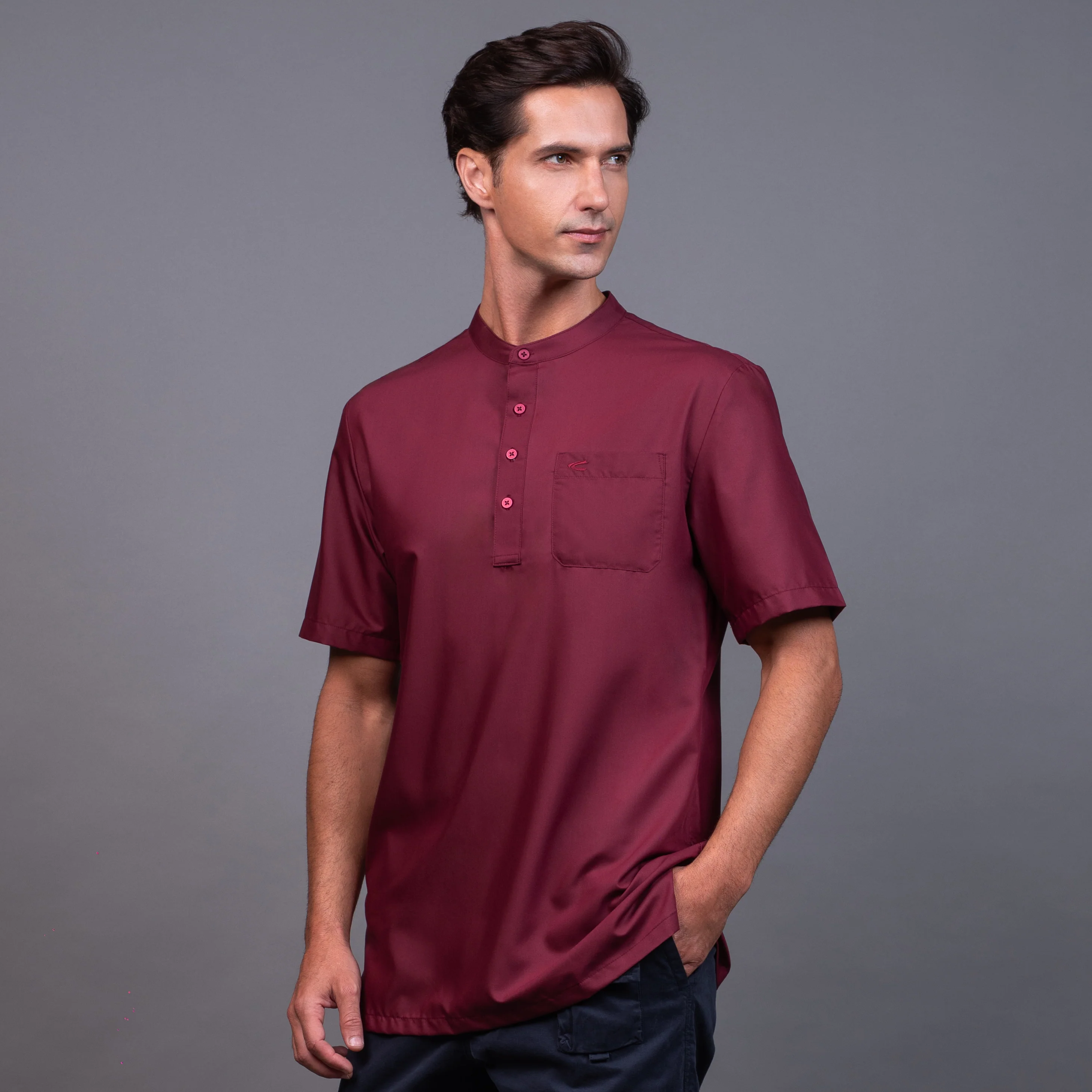 camel active Men's Lightweight Comfy Regular Fit Short Sleeve Kurta Multicolour 9-102X26SLD1894 - Image 2