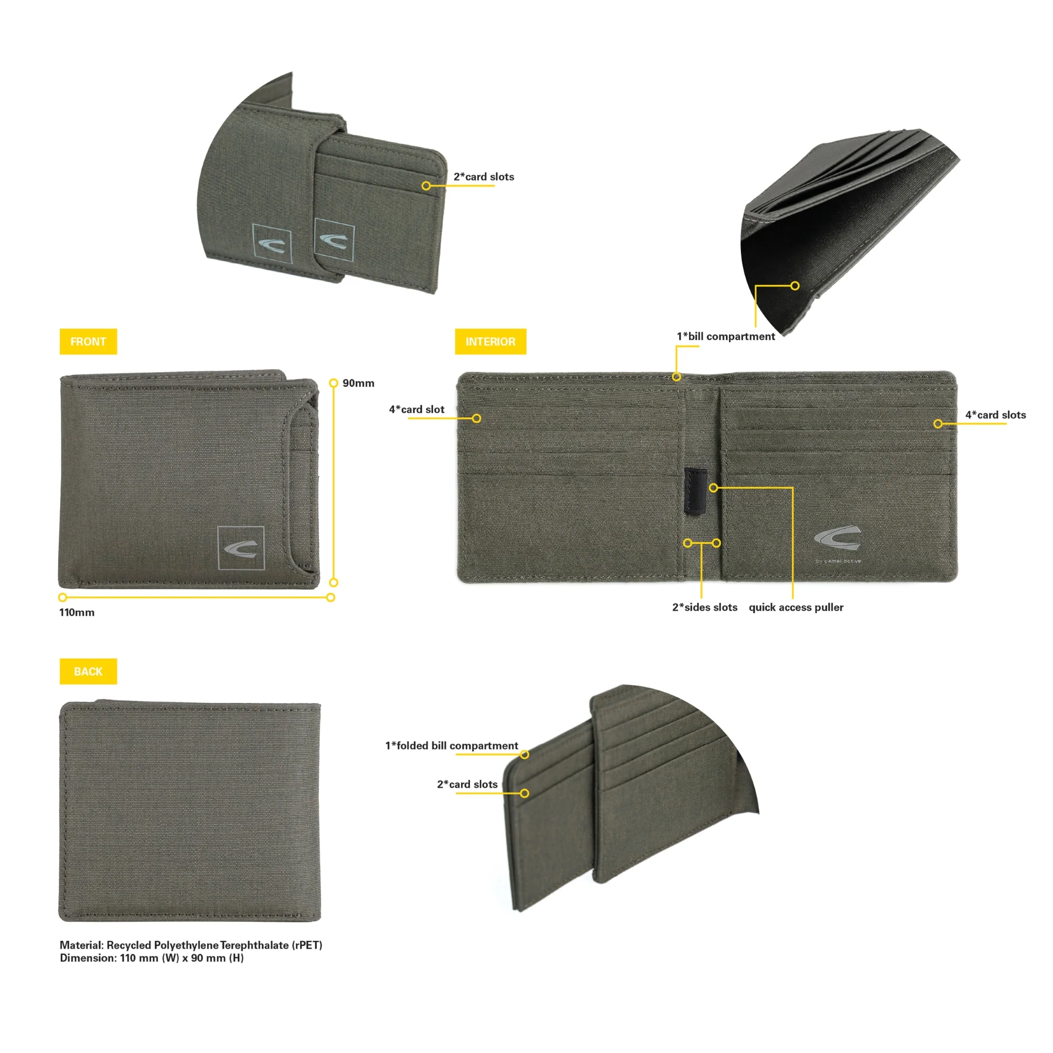 Bi Fold Wallet Nylon 8 Card Compartments with 1 Detachable Card Holder Olive (SW6801NL6#OLV) - Image 11