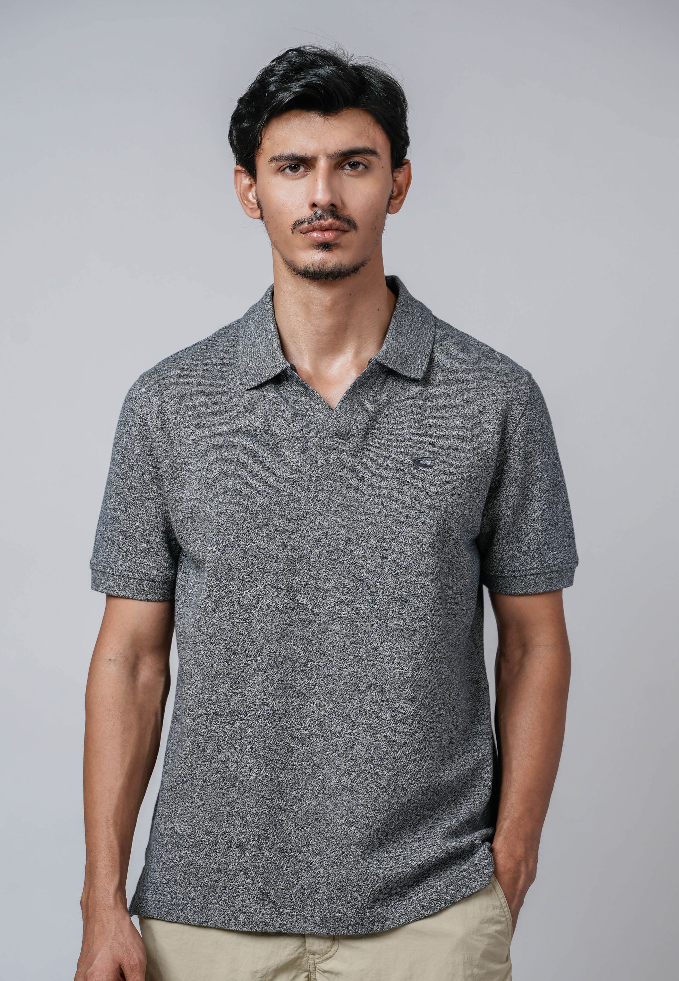 camel active Men Polo Shirt - Regular Fit Sleek Cotton Mini Piqué Black Polo-T 280-Z25H1183