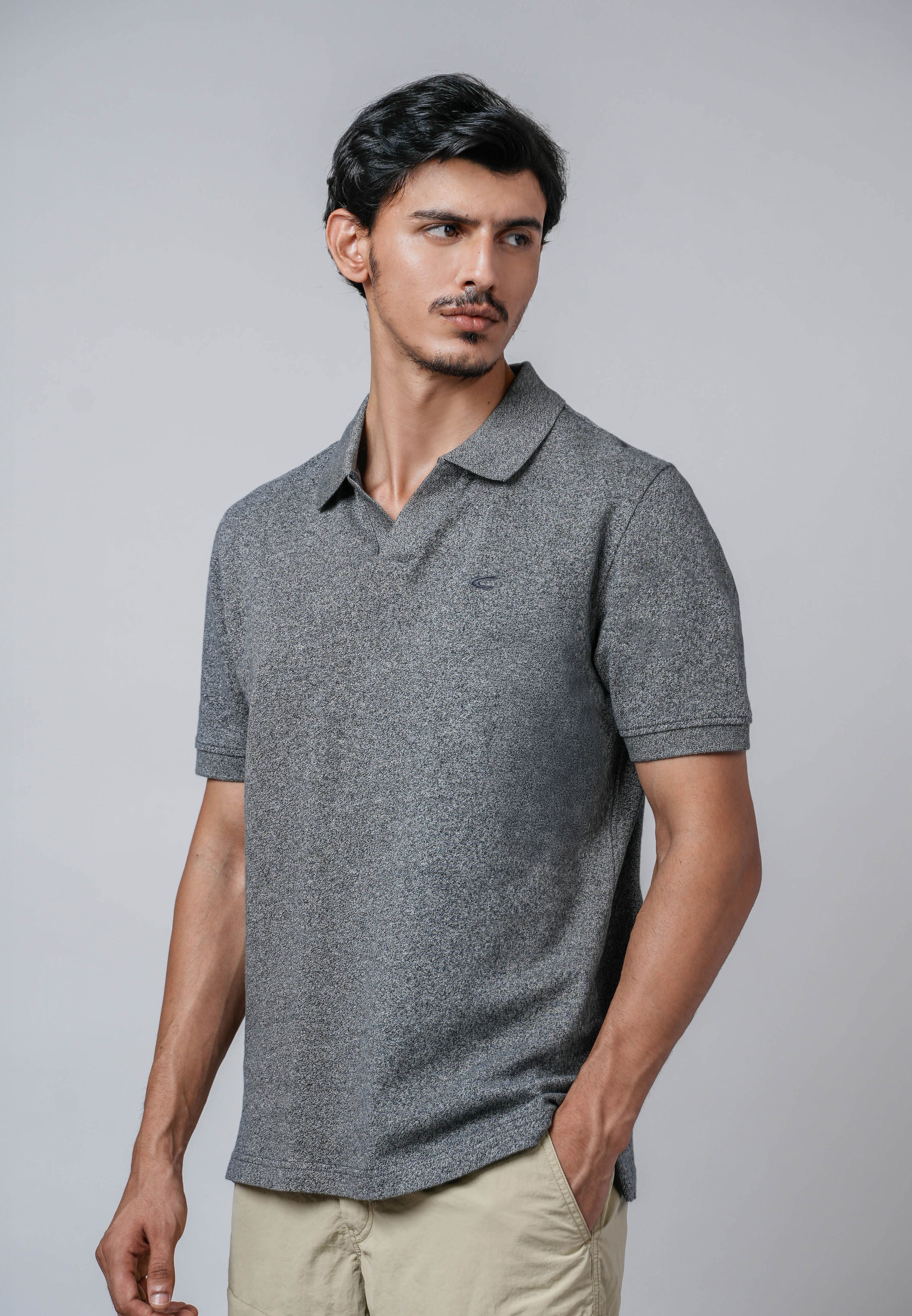 camel active Men Polo Shirt - Regular Fit Sleek Cotton Mini Piqué Black Polo-T 280-Z25H1183 - Image 2