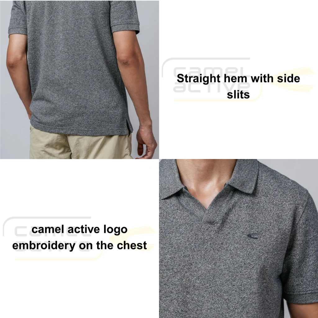 camel active Men Polo Shirt - Regular Fit Sleek Cotton Mini Piqué Black Polo-T 280-Z25H1183 - Image 5