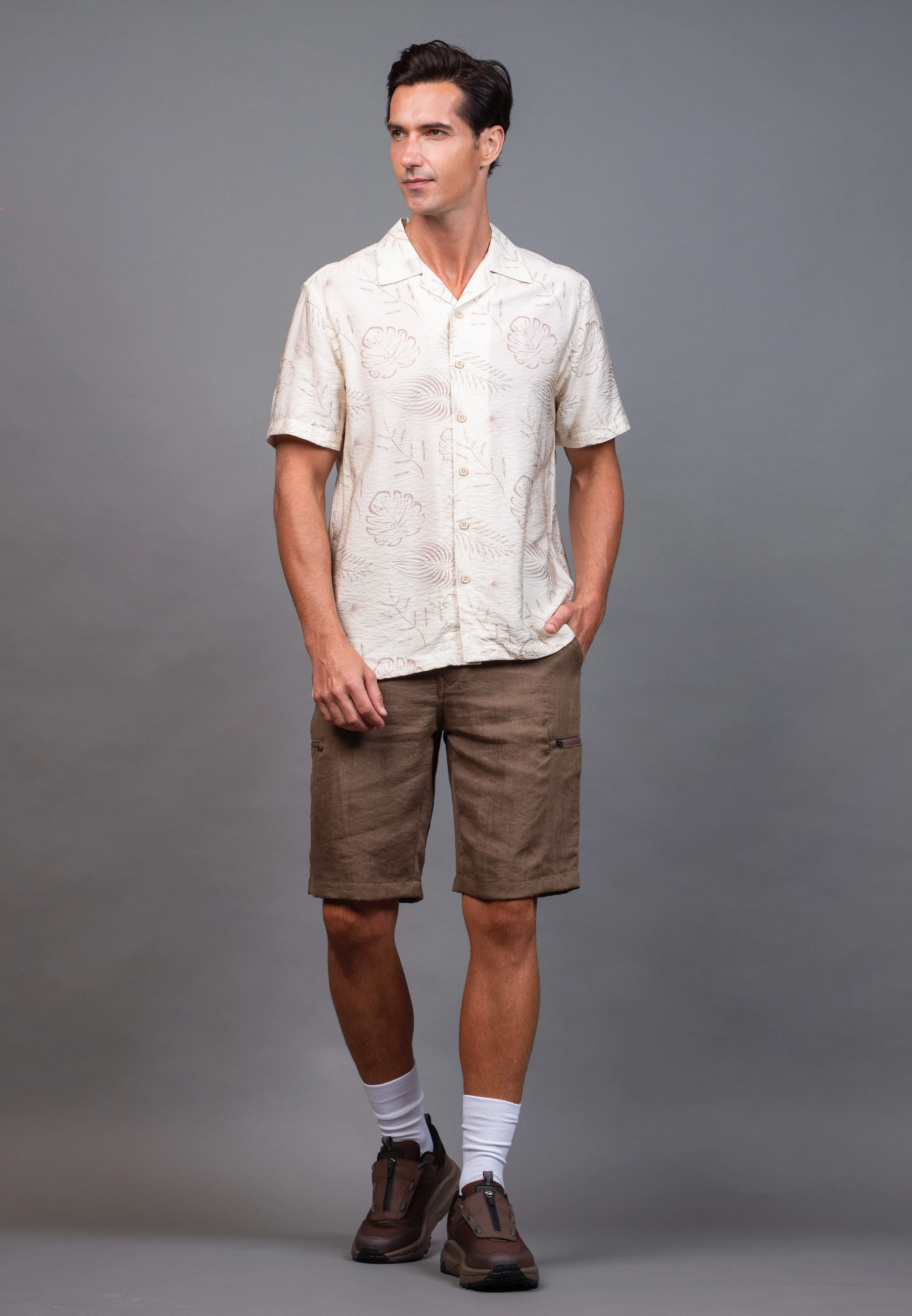 camel active Men's Regular Fit Allover Print Shirt - Sand 102-X26H1902 - Image 4