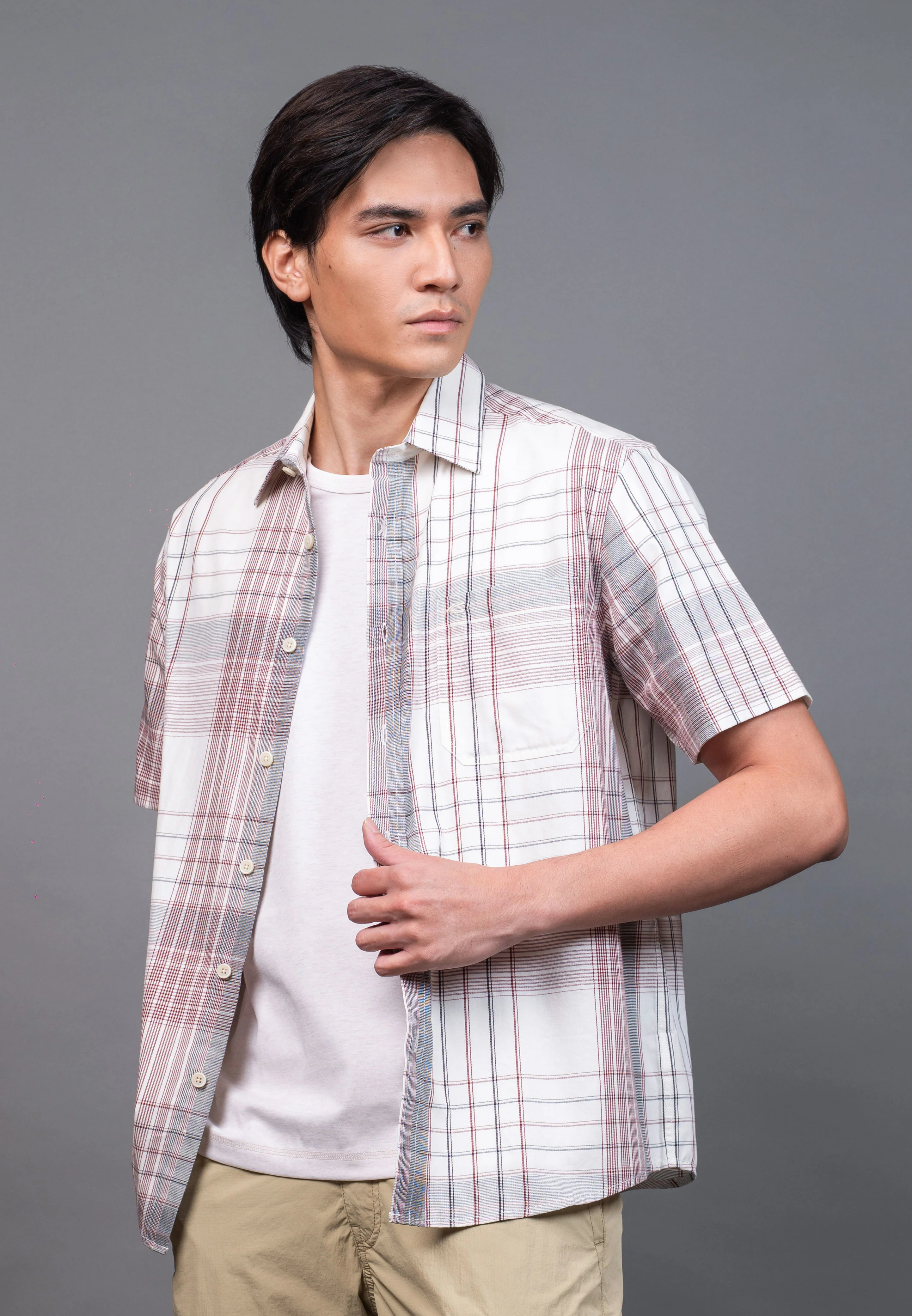 camel active Men's Regular Fit Checkered Shirt - Maroon 102-X26H1901 - Image 3