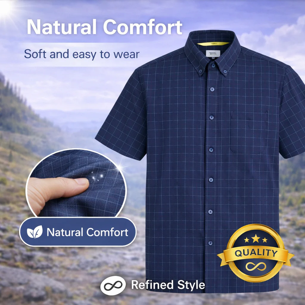 camel active Men's Outdoor Casual Regular Fit Classic Checkered Shirt Navy 9-102X26CHK1885 - Image 3