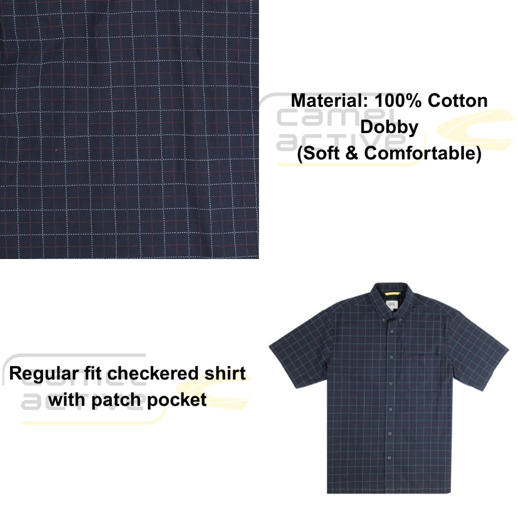 camel active Men's Outdoor Casual Regular Fit Classic Checkered Shirt Navy 9-102X26CHK1885 - Image 5