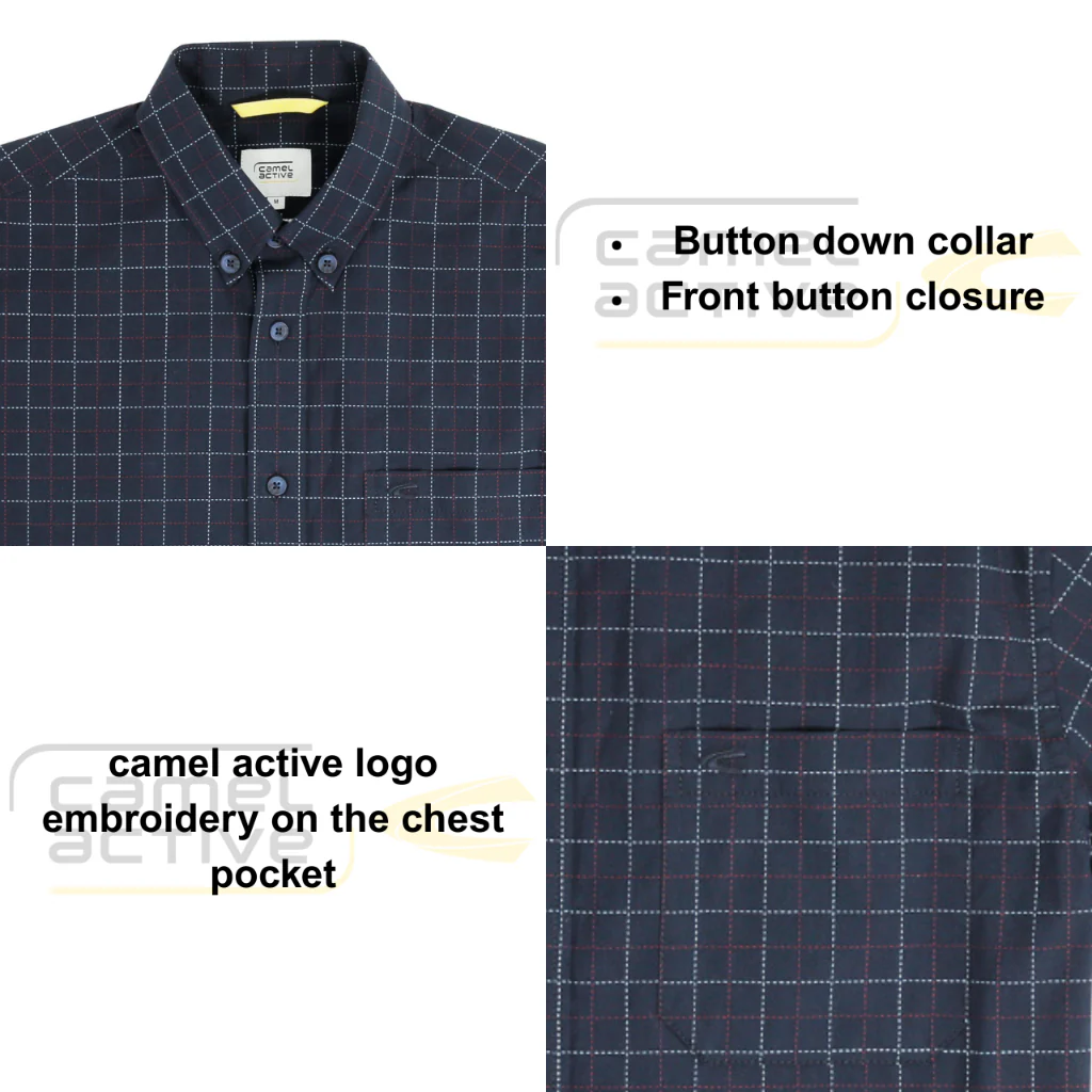 camel active Men's Outdoor Casual Regular Fit Classic Checkered Shirt Navy 9-102X26CHK1885 - Image 6