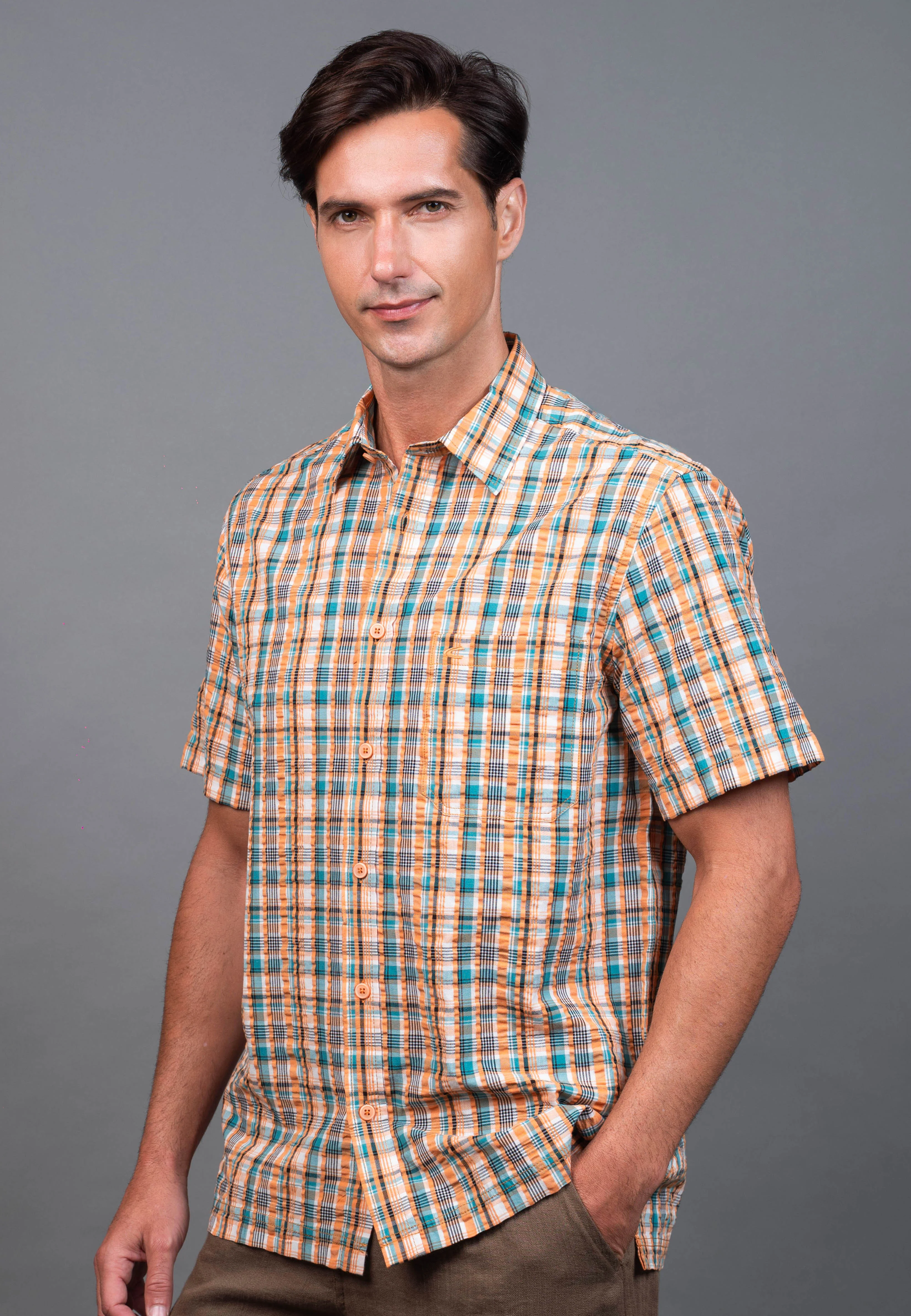 camel active Men's Regular Fit Checkered Shirt - Taupe 102-X26H1903 - Image 2