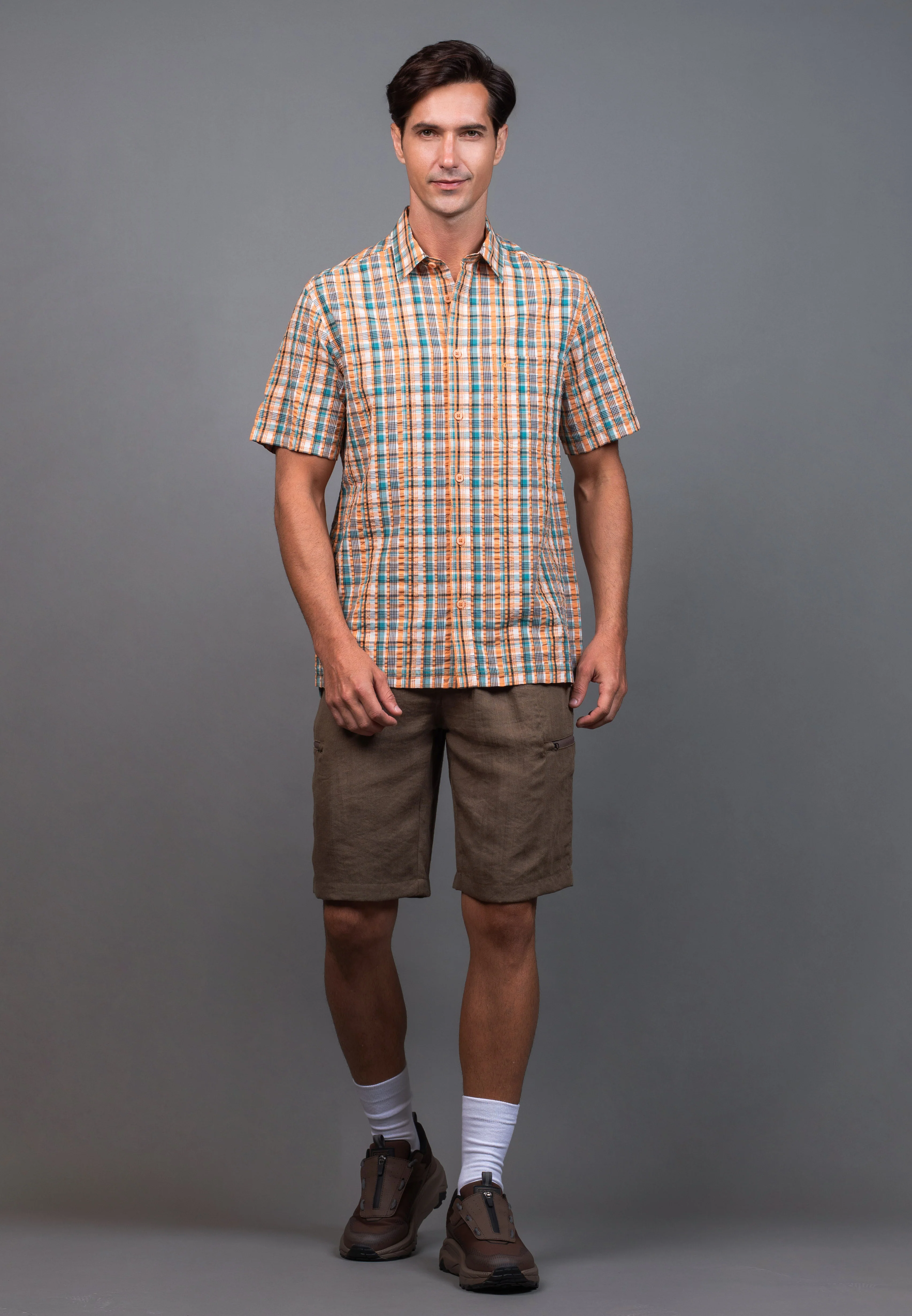 camel active Men's Regular Fit Checkered Shirt - Taupe 102-X26H1903 - Image 4