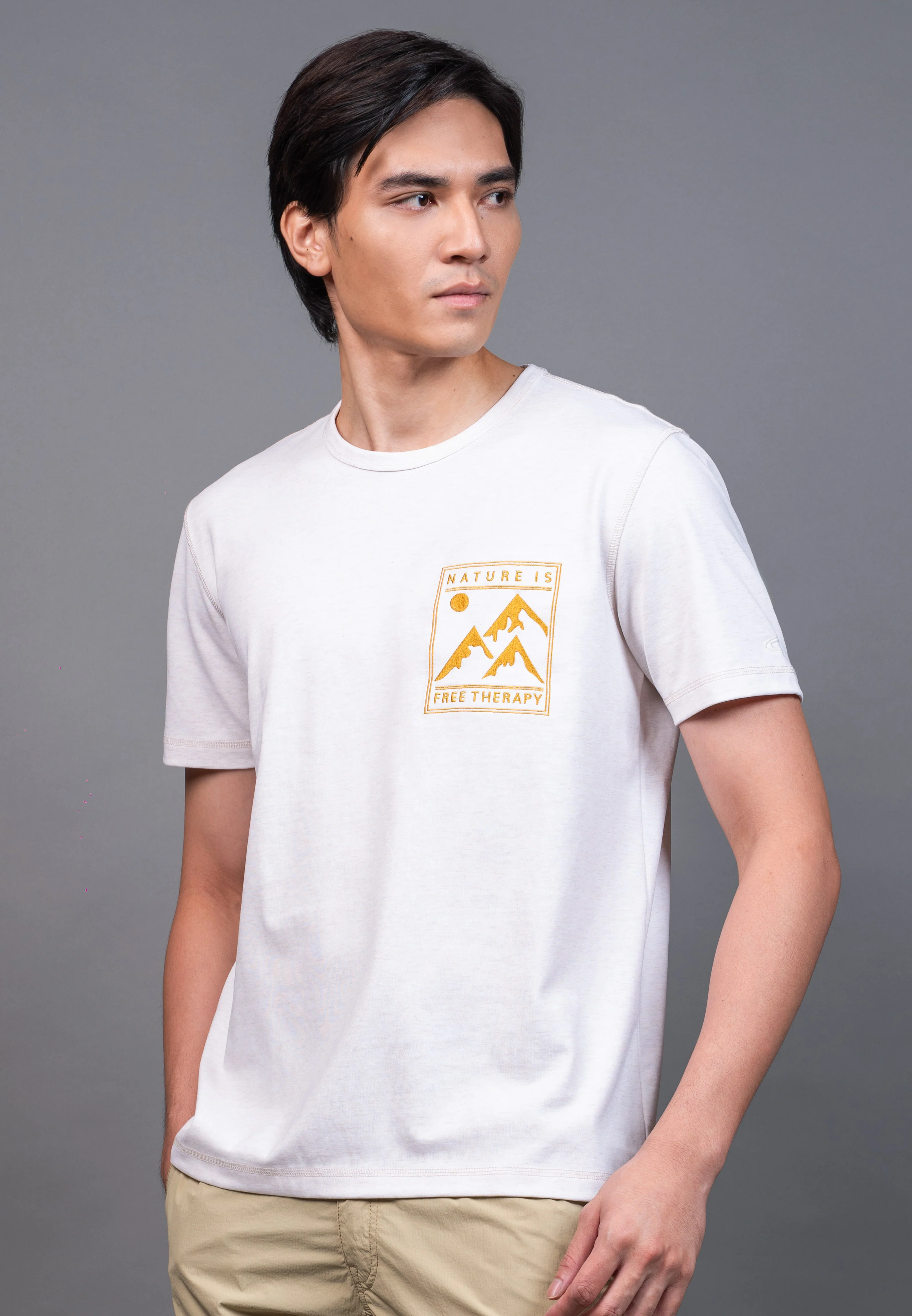 camel active Men's Regular Fit Graphic Print T-Shirt - LT Beige 282-X26H2951