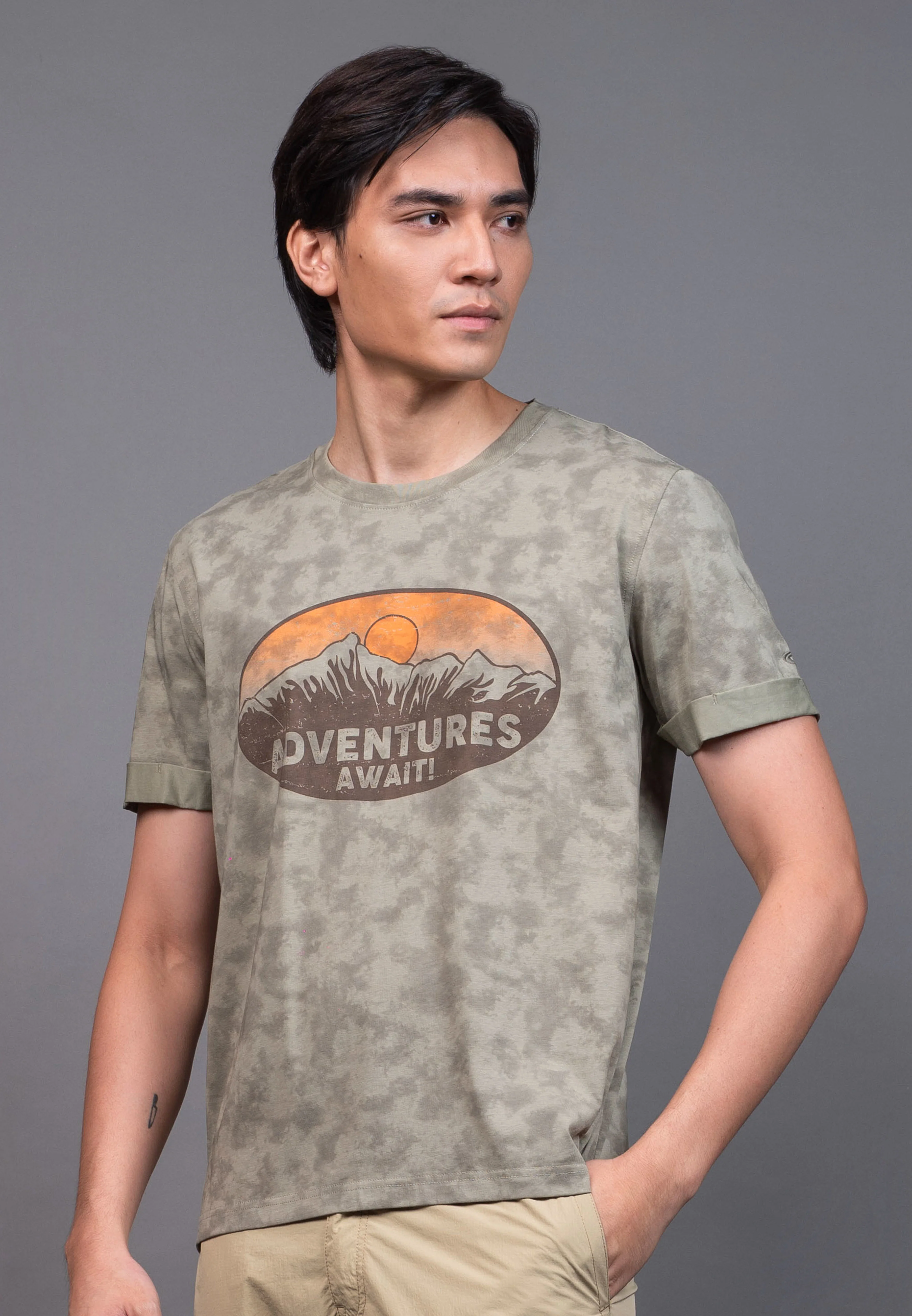 camel active Men's Regular Fit Graphic Print T-Shirt - Olive 282-X26H2952